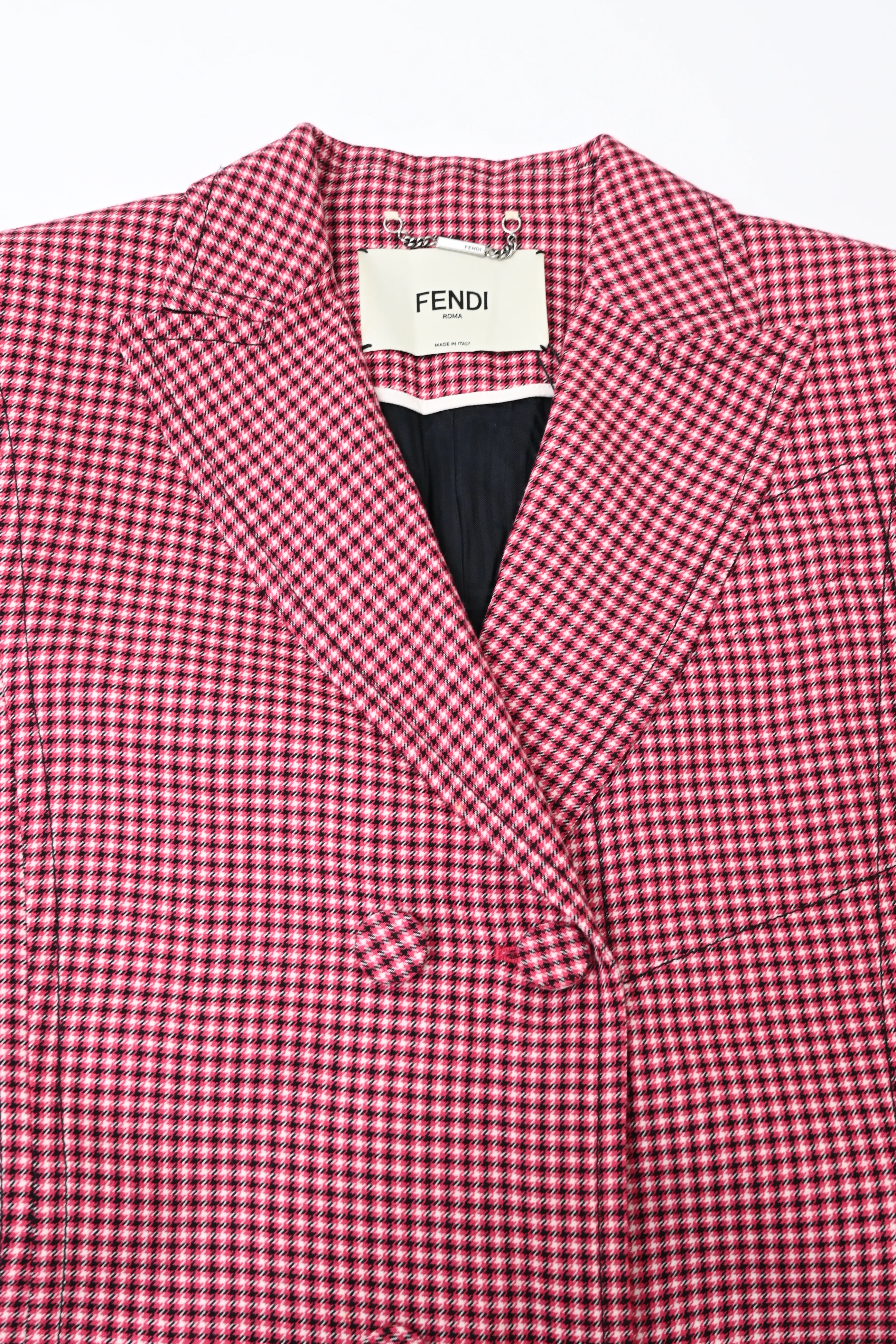 Women's Fendi Double-Breasted Plaid Fur-Trimmed Blazer in  Red Wool - Image 10