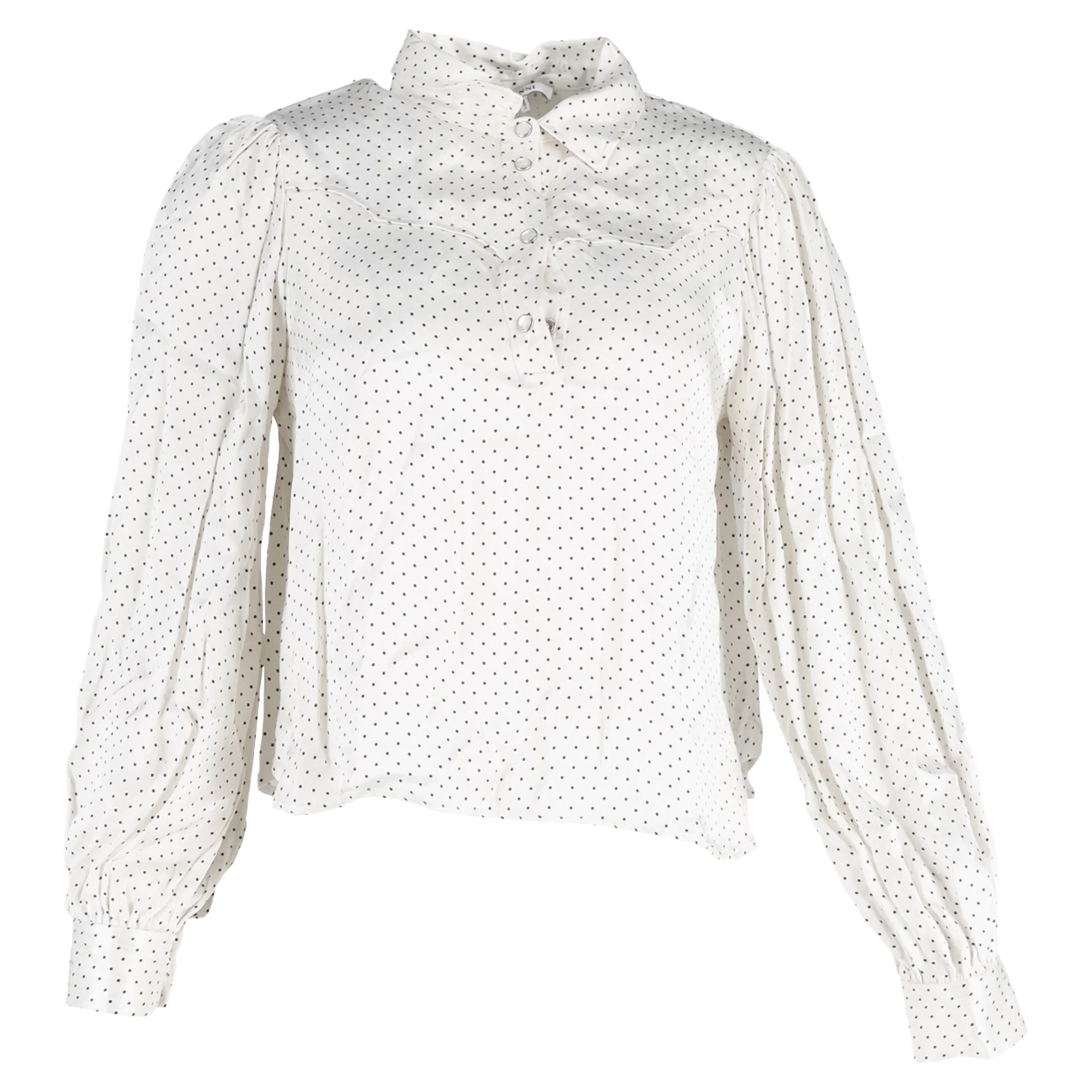 Women's Ganni Cameron Polka Dot Print Long Sleeve Blouse in White Cotton
