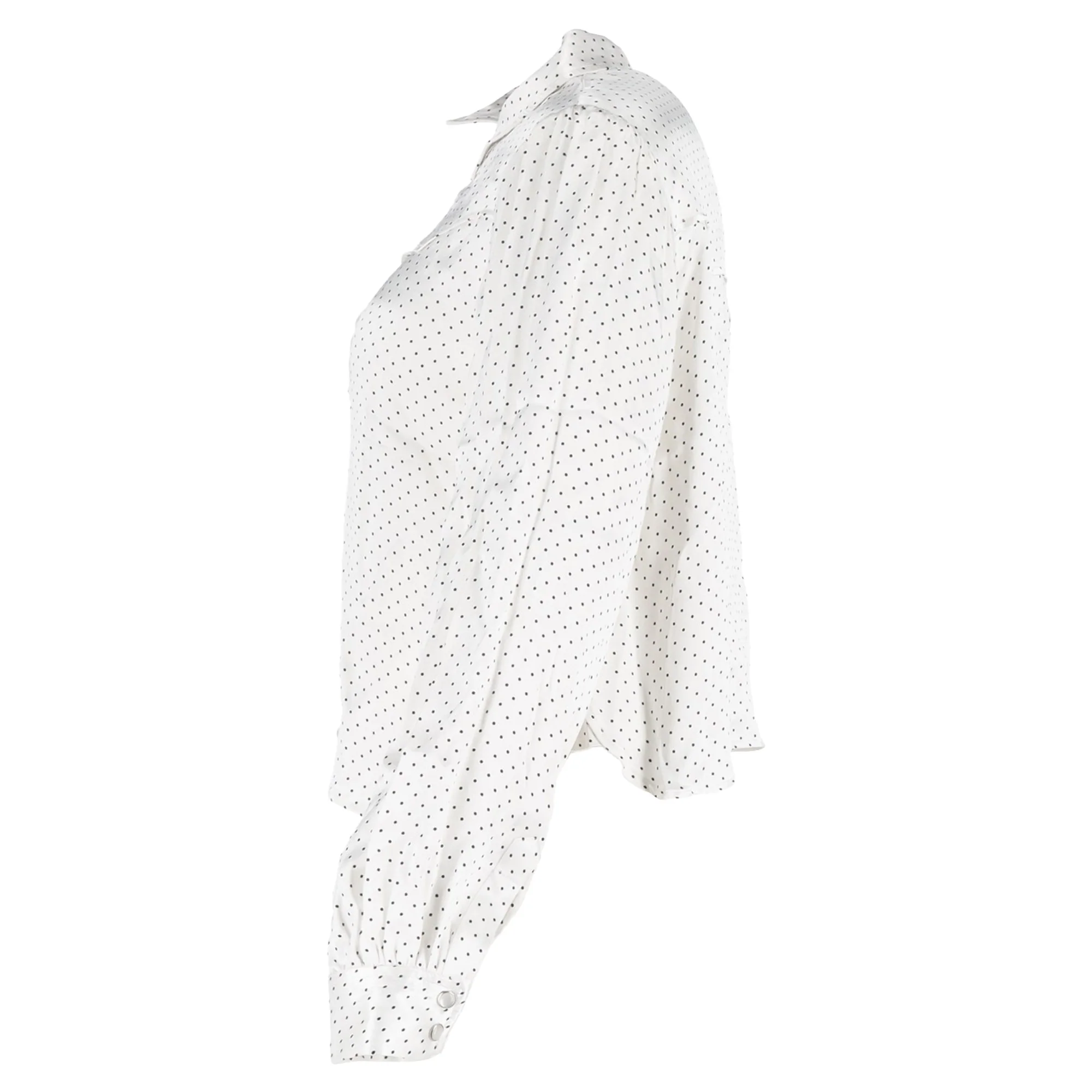 Women's Ganni Cameron Polka Dot Print Long Sleeve Blouse in White Cotton - Image 2