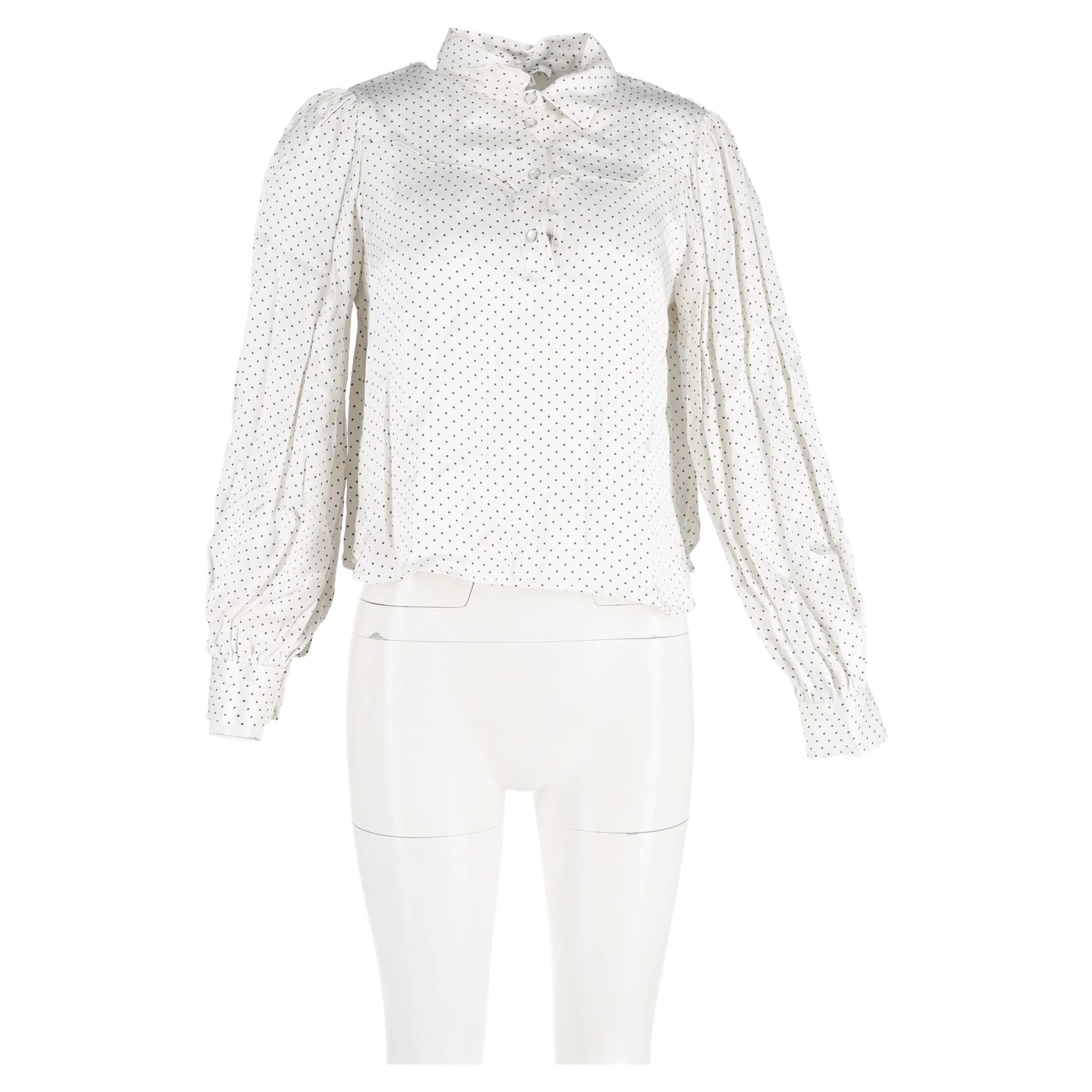 Women's Ganni Cameron Polka Dot Print Long Sleeve Blouse in White Cotton - Image 4