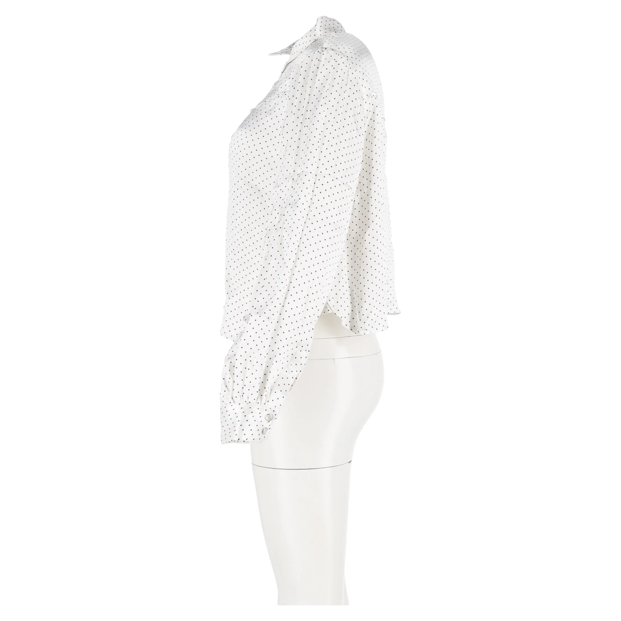 Women's Ganni Cameron Polka Dot Print Long Sleeve Blouse in White Cotton - Image 5