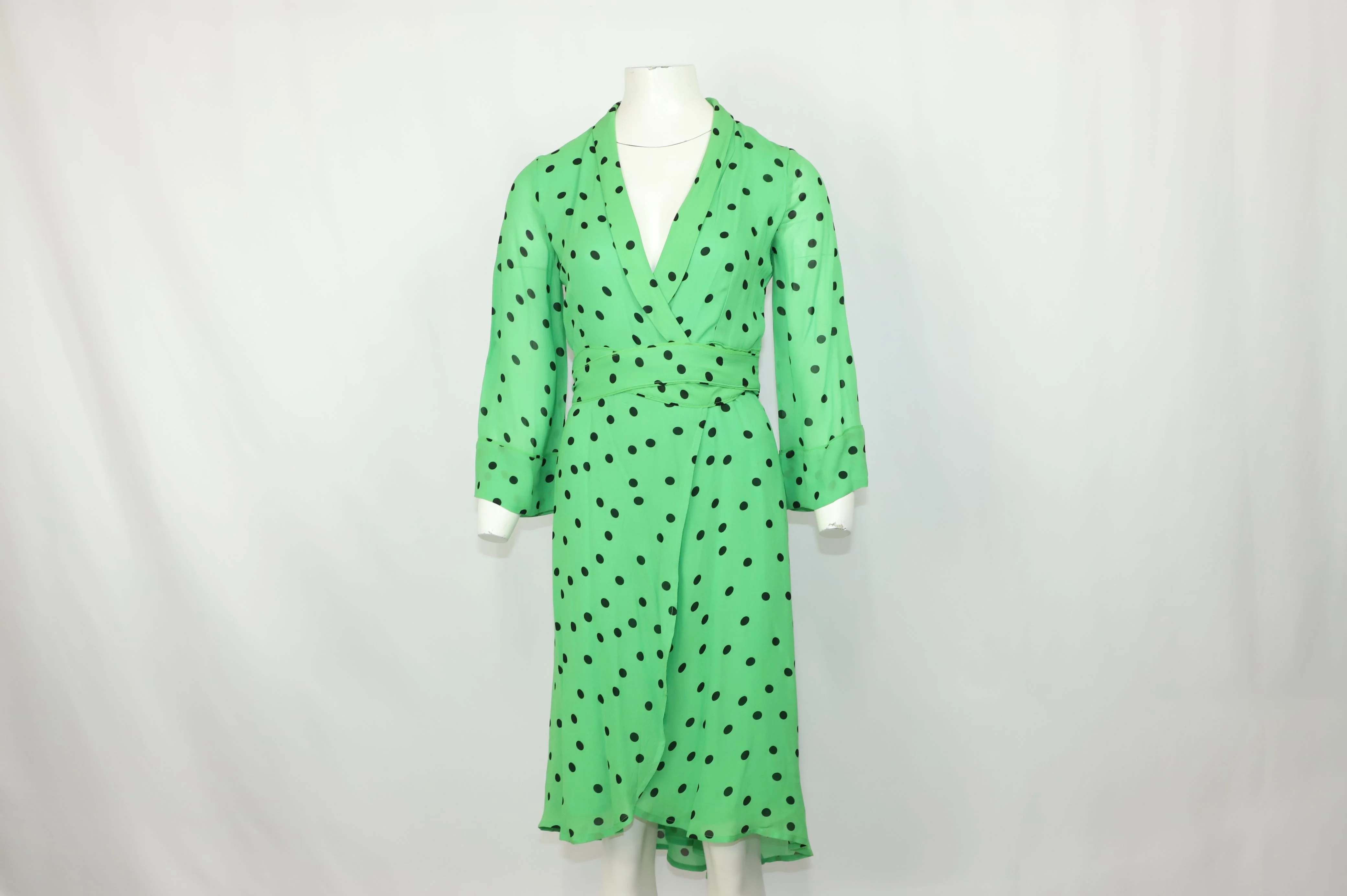 Women's Ganni Dainty Polka Dot Dress in Green Viscose - Image 9