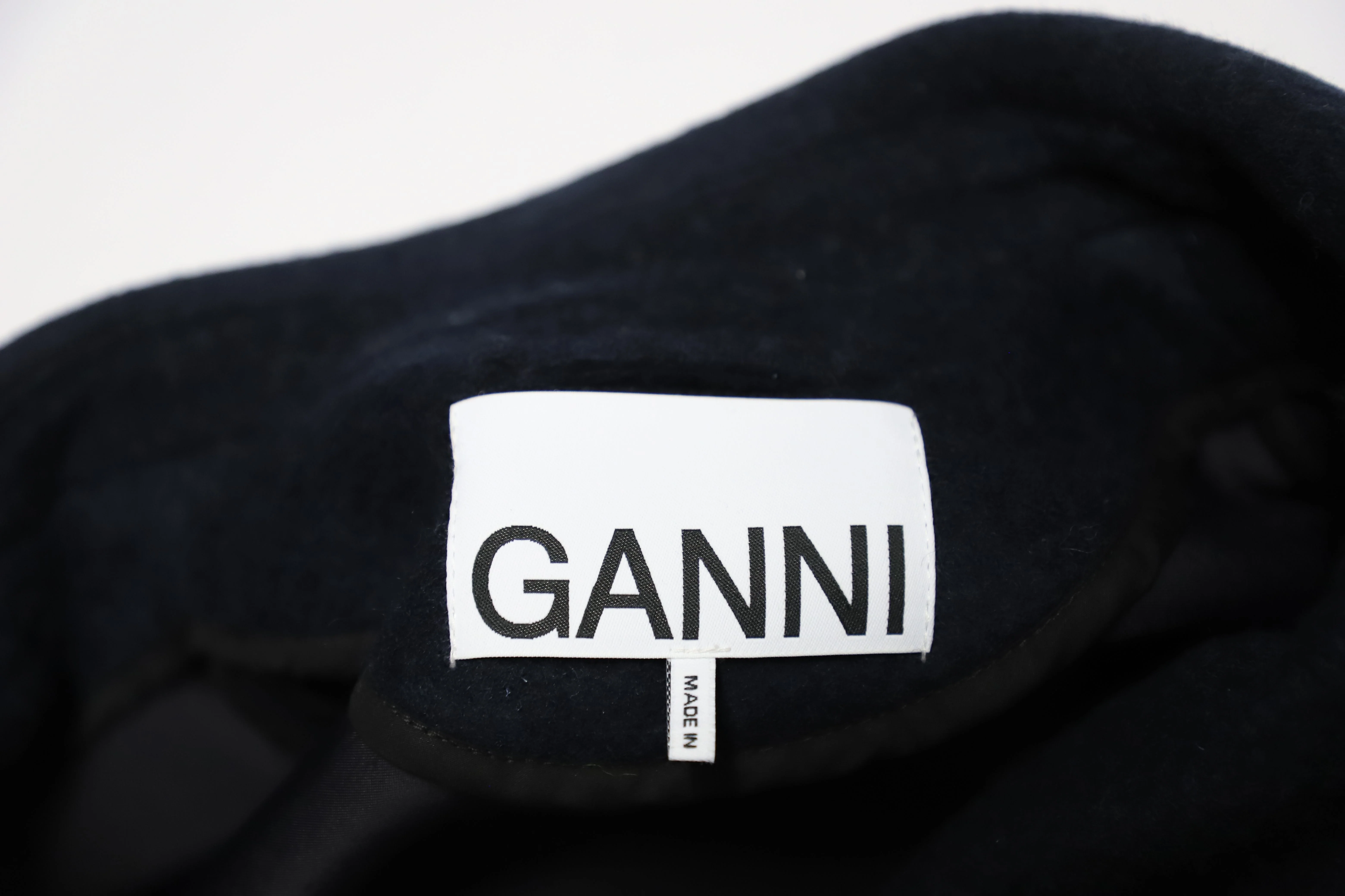 Women's Ganni Double-Breasted Coat in Navy Blue Wool - Image 8