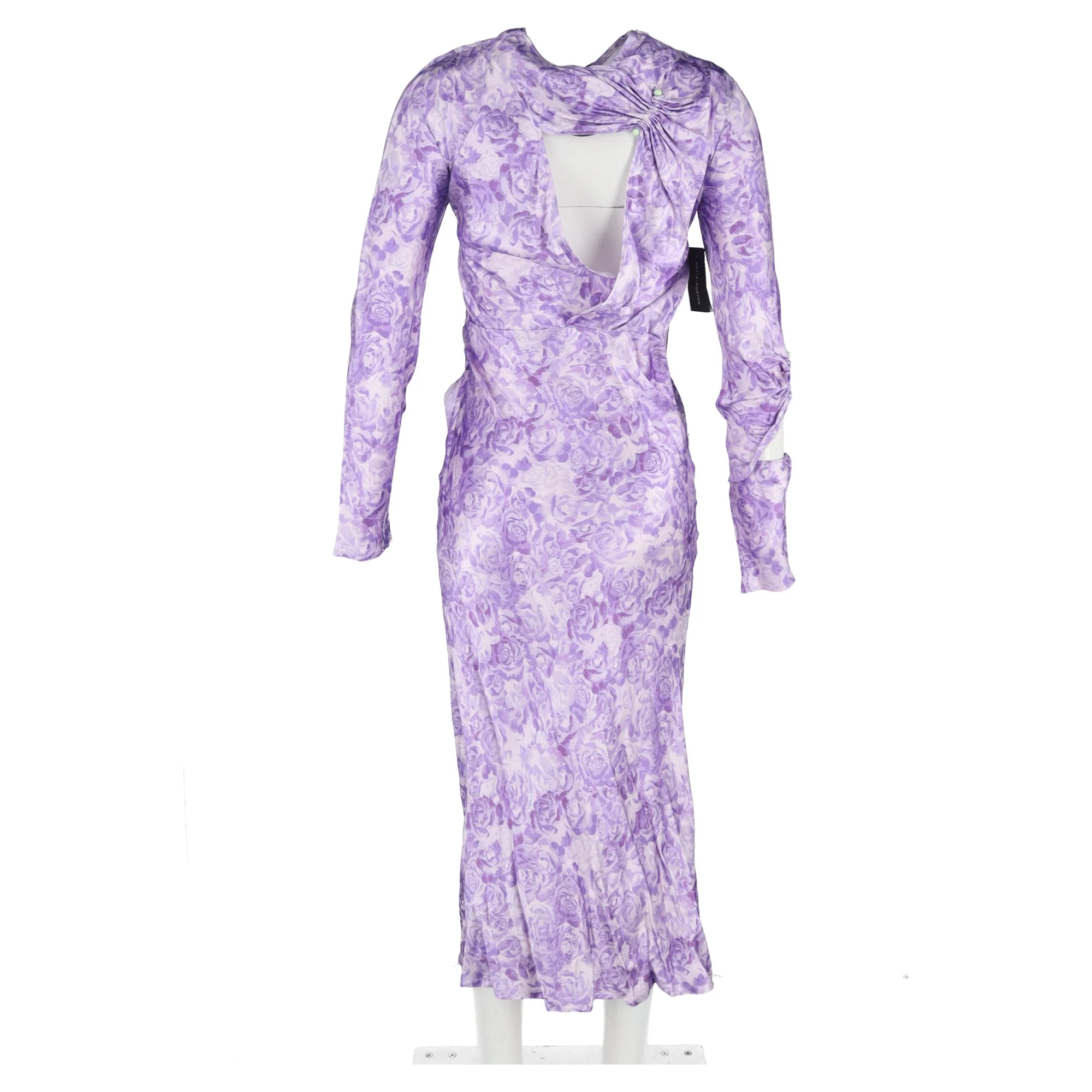 Women's Ganni Embellished Gathered Cutout Satin Midi Dress In Purple Viscose - Image 6