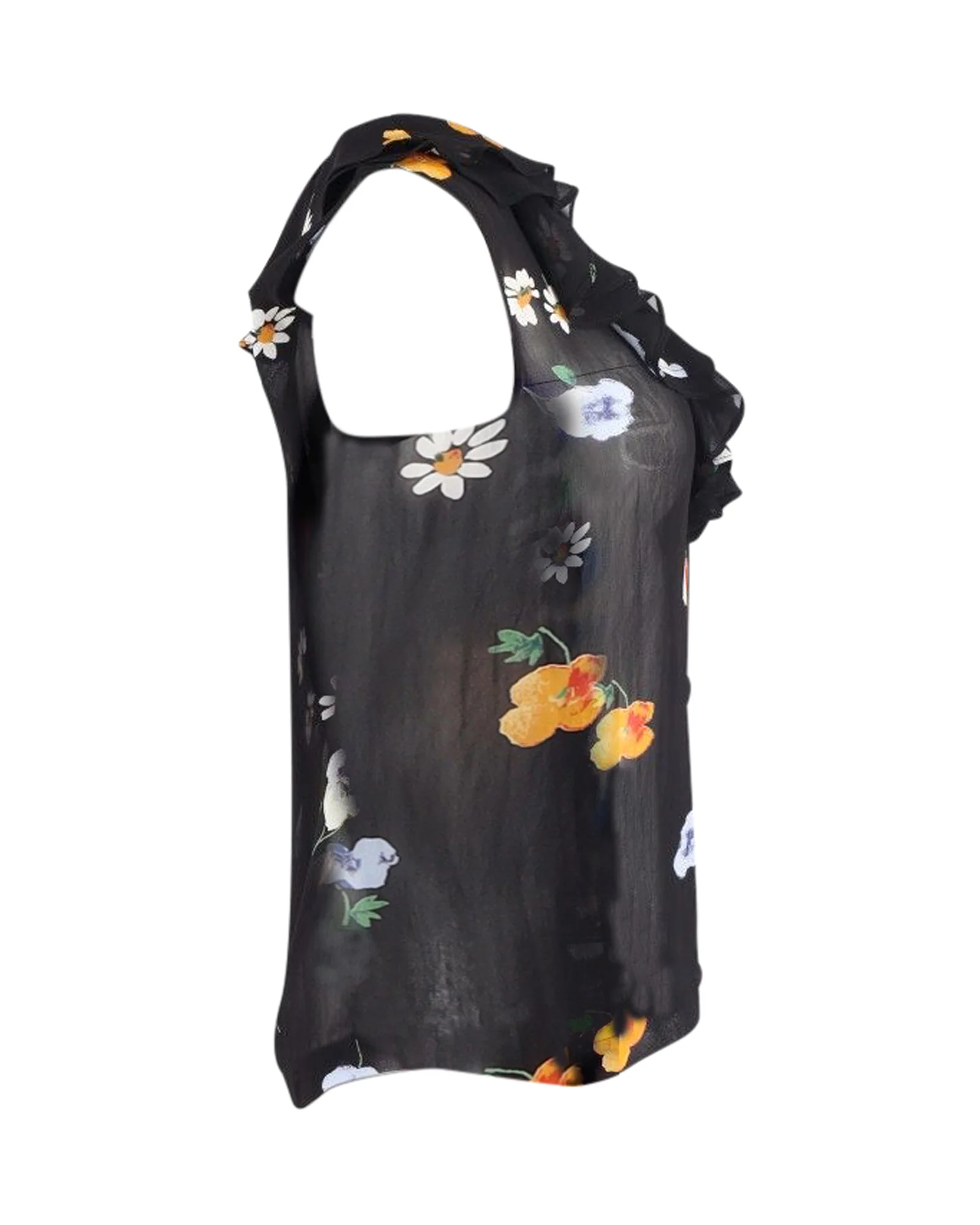 Women's Ganni Floral Sleeveless Blouse in Black Viscose - Image 2