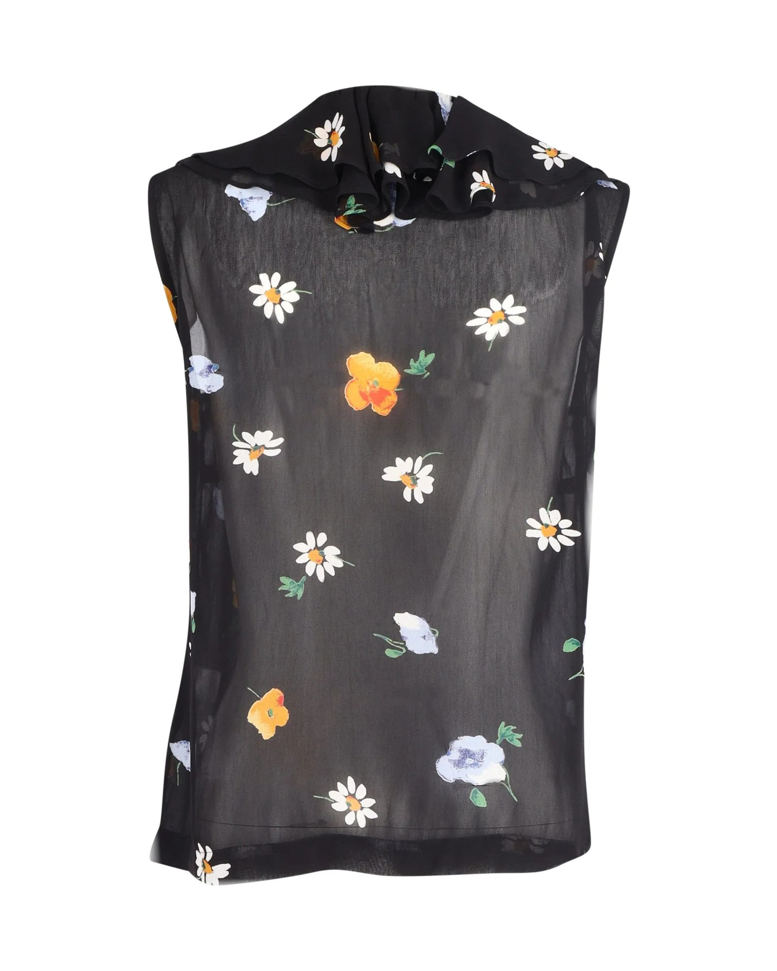 Women's Ganni Floral Sleeveless Blouse in Black Viscose - Image 3