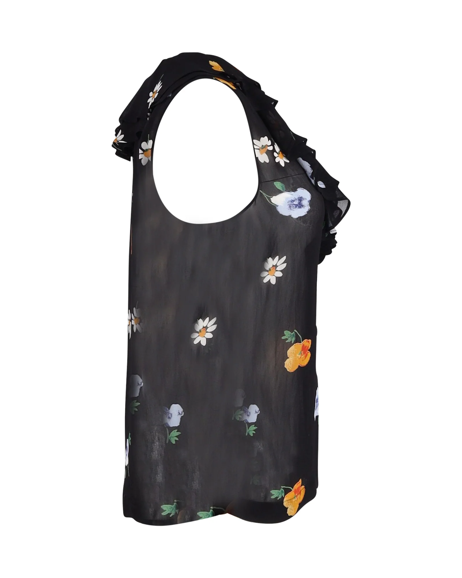 Women's Ganni Floral Sleeveless Blouse in Black Viscose - Image 5