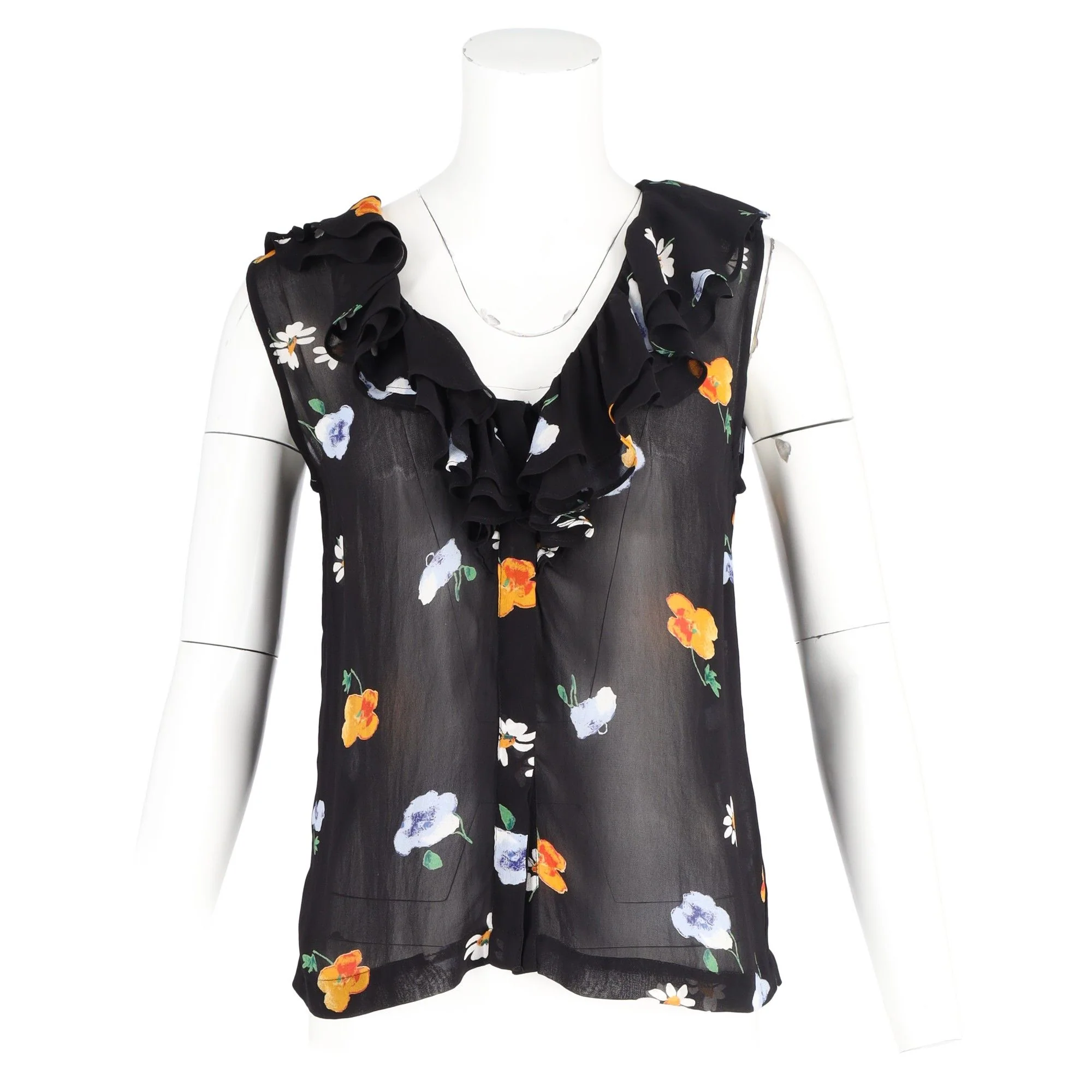 Women's Ganni Floral Sleeveless Blouse in Black Viscose - Image 7