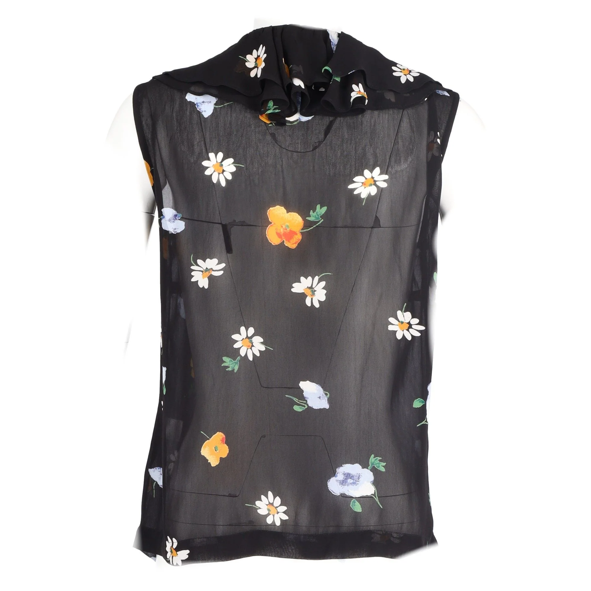 Women's Ganni Floral Sleeveless Blouse in Black Viscose - Image 9