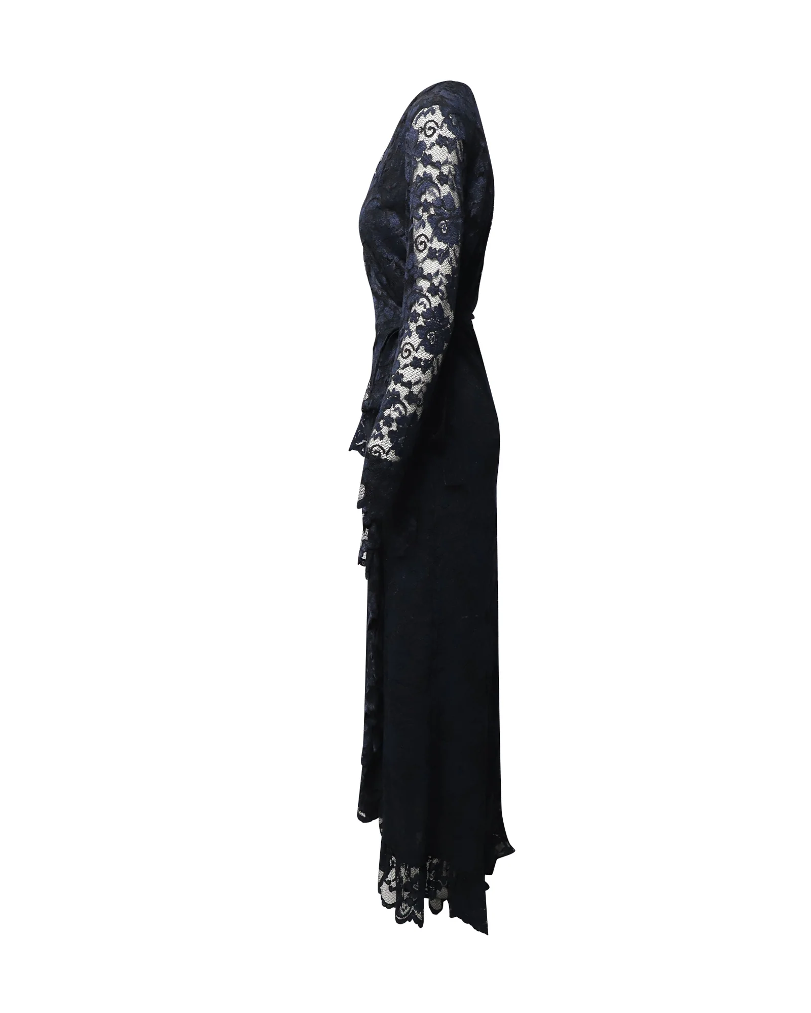 Women's Ganni Flynn Ruffle Lace Wrap Dress in Navy Blue Polyamide - Image 2
