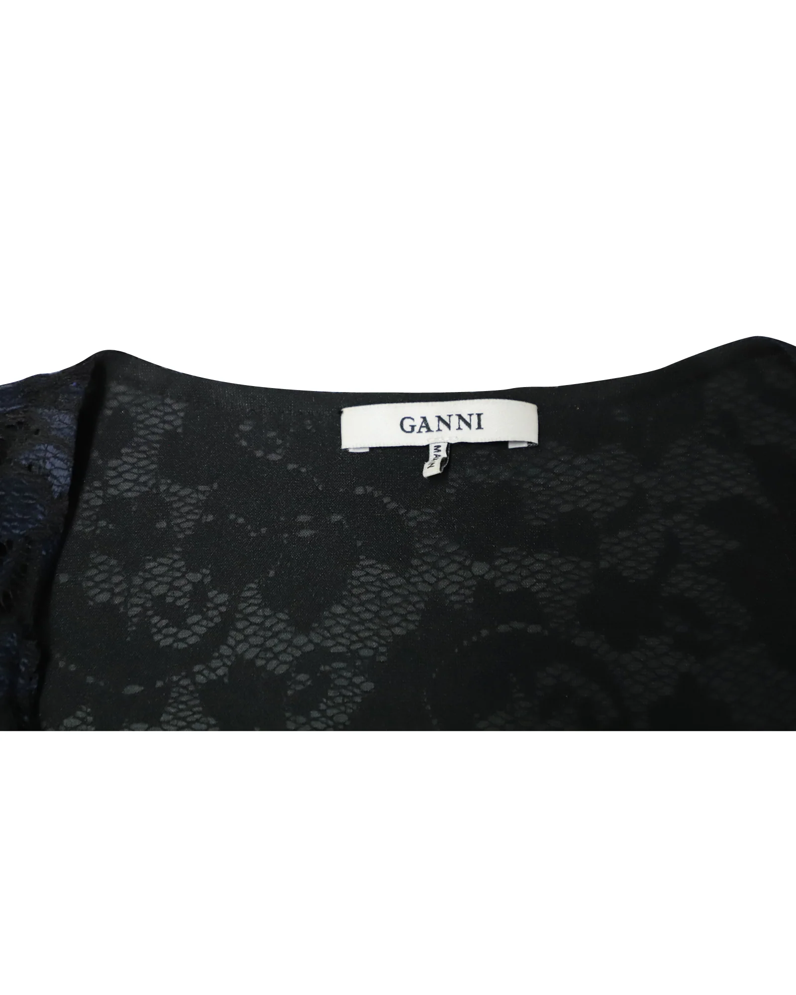 Women's Ganni Flynn Ruffle Lace Wrap Dress in Navy Blue Polyamide - Image 5