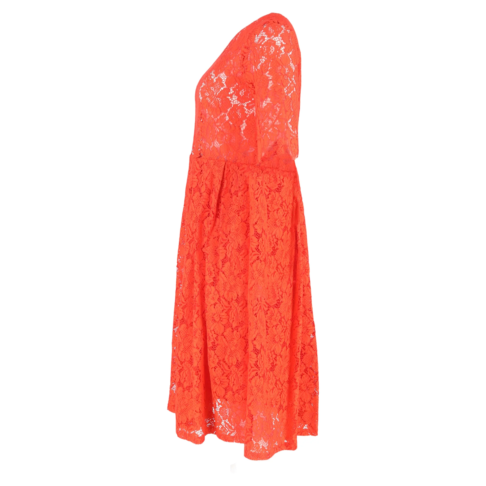 Women's Ganni Lace Detailed Midi Dress in Red Polyester - Image 2