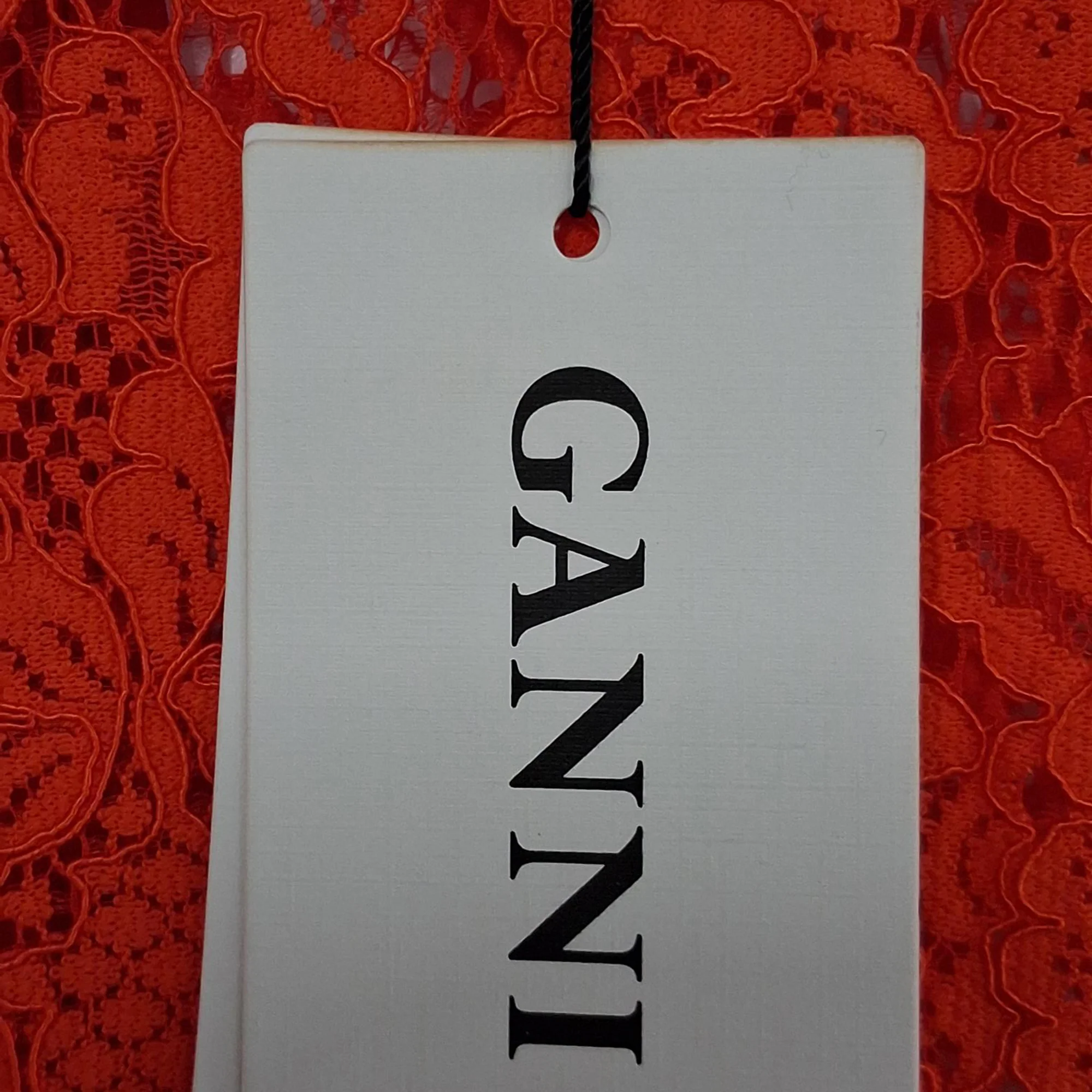 Women's Ganni Lace Detailed Midi Dress in Red Polyester - Image 6
