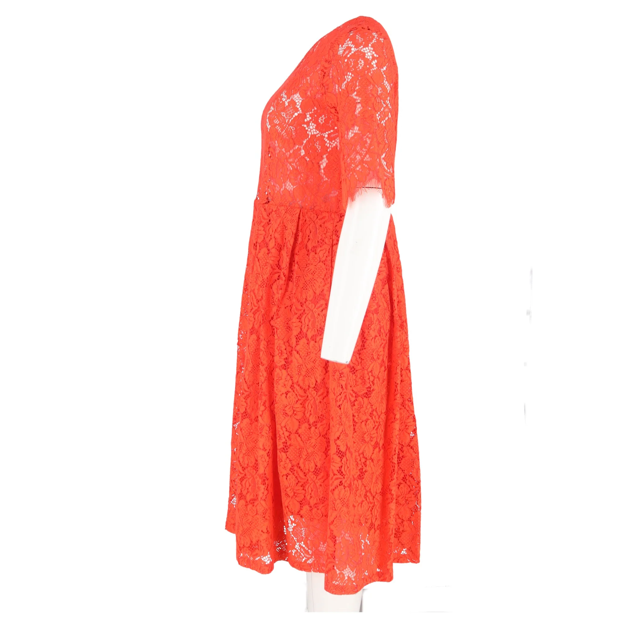 Women's Ganni Lace Detailed Midi Dress in Red Polyester - Image 8
