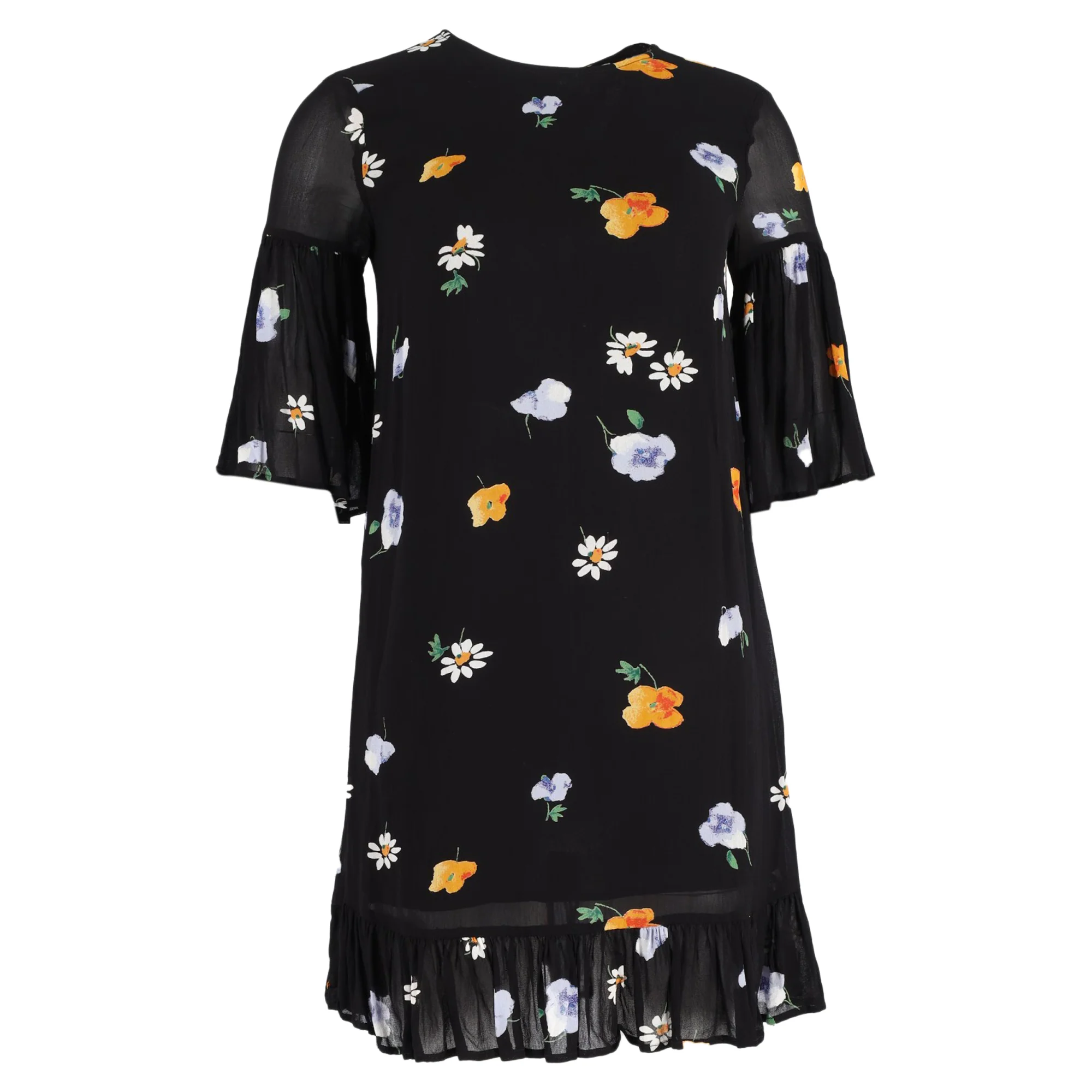 Women's Ganni Lorita Georgette Mini Dress in Black Viscose