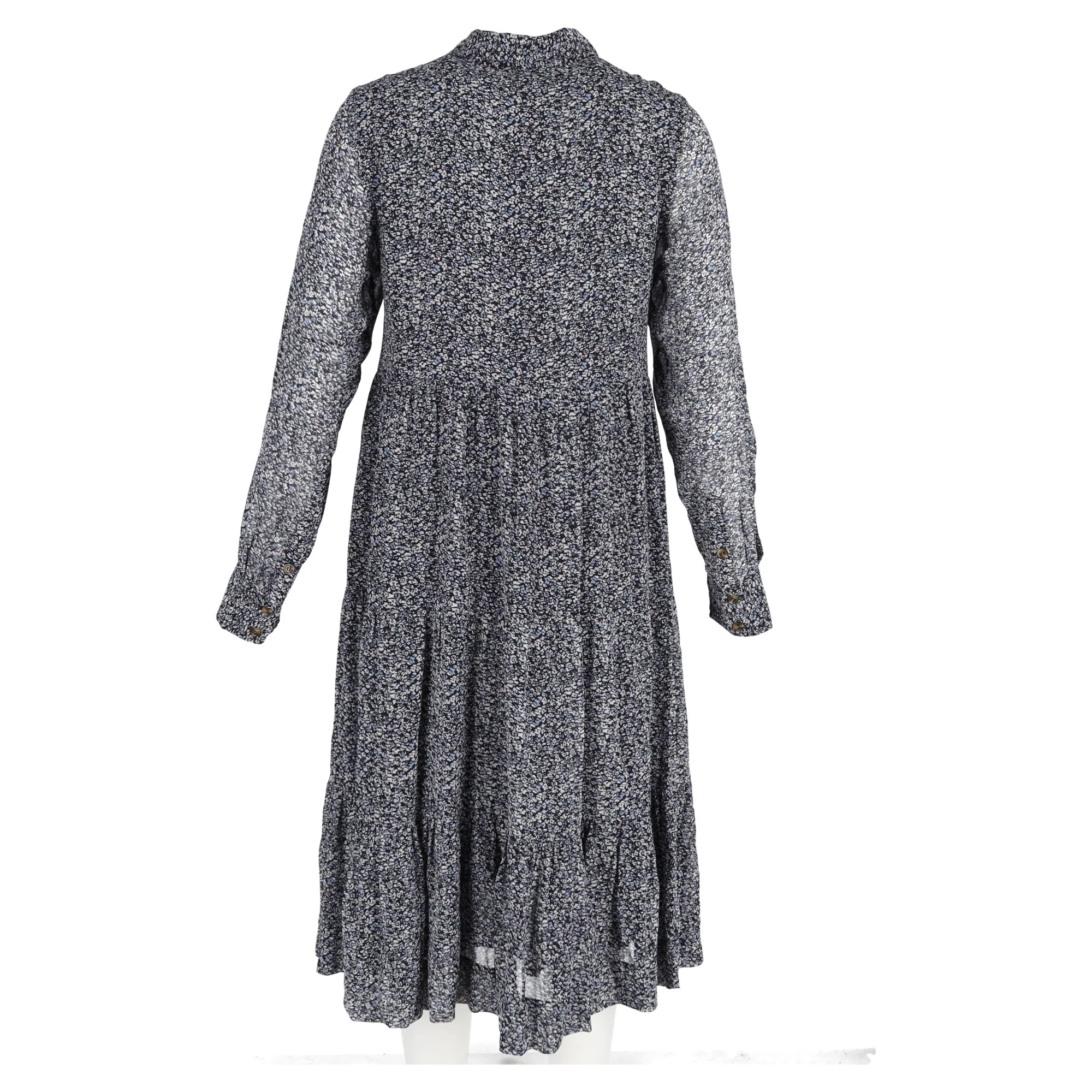 Women's Ganni Midi Floral Print Tiered Long Sleeve Dress in Multicolor Viscose - Image 3