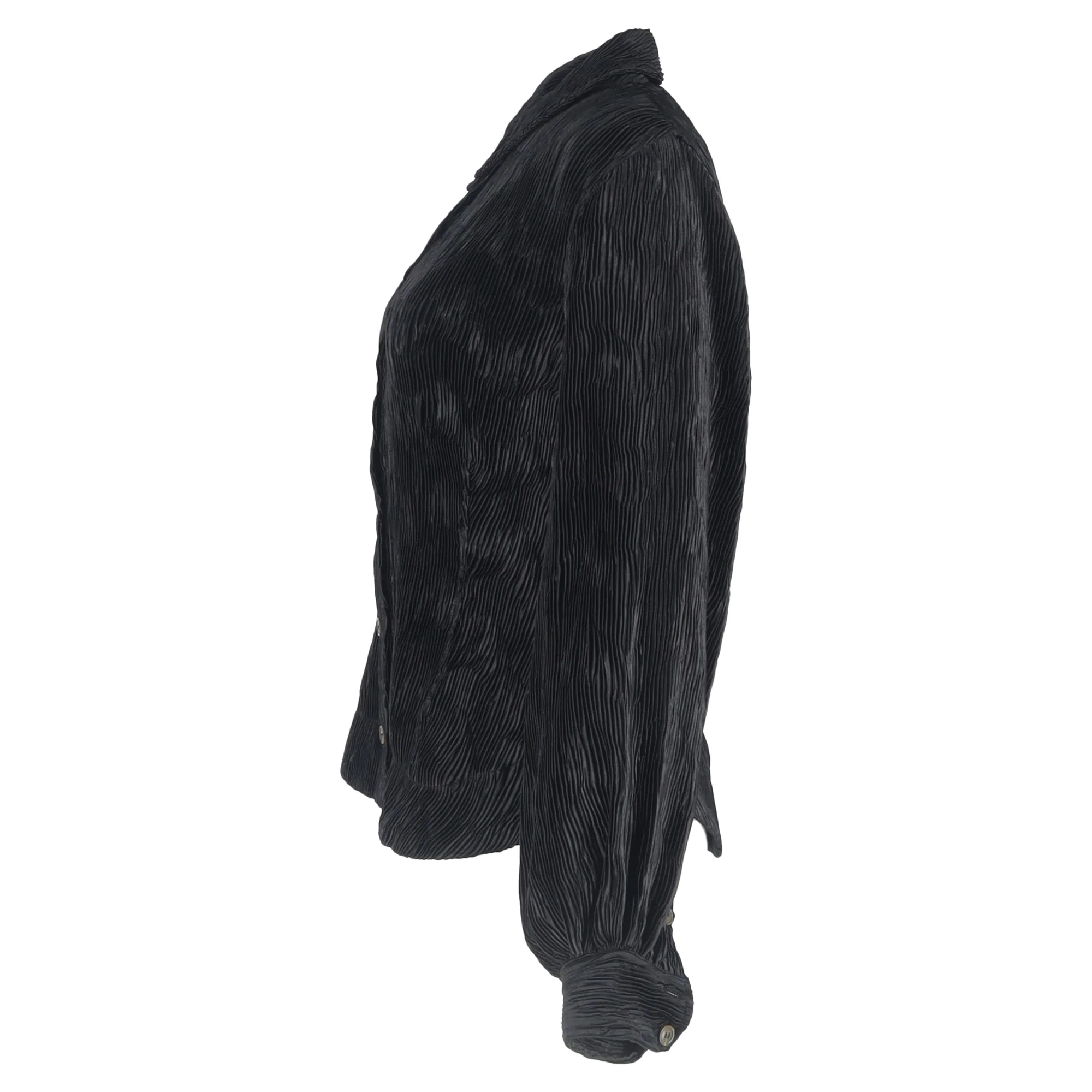 Women's Ganni Pleated Button-Down Blouse in Black Polyester - Image 2
