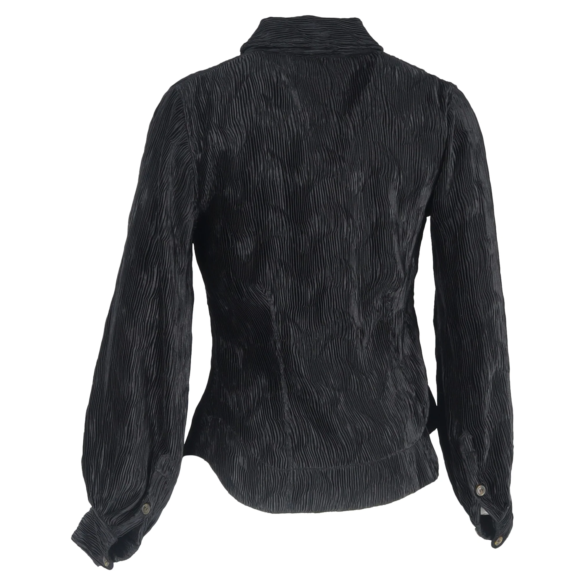 Women's Ganni Pleated Button-Down Blouse in Black Polyester - Image 3