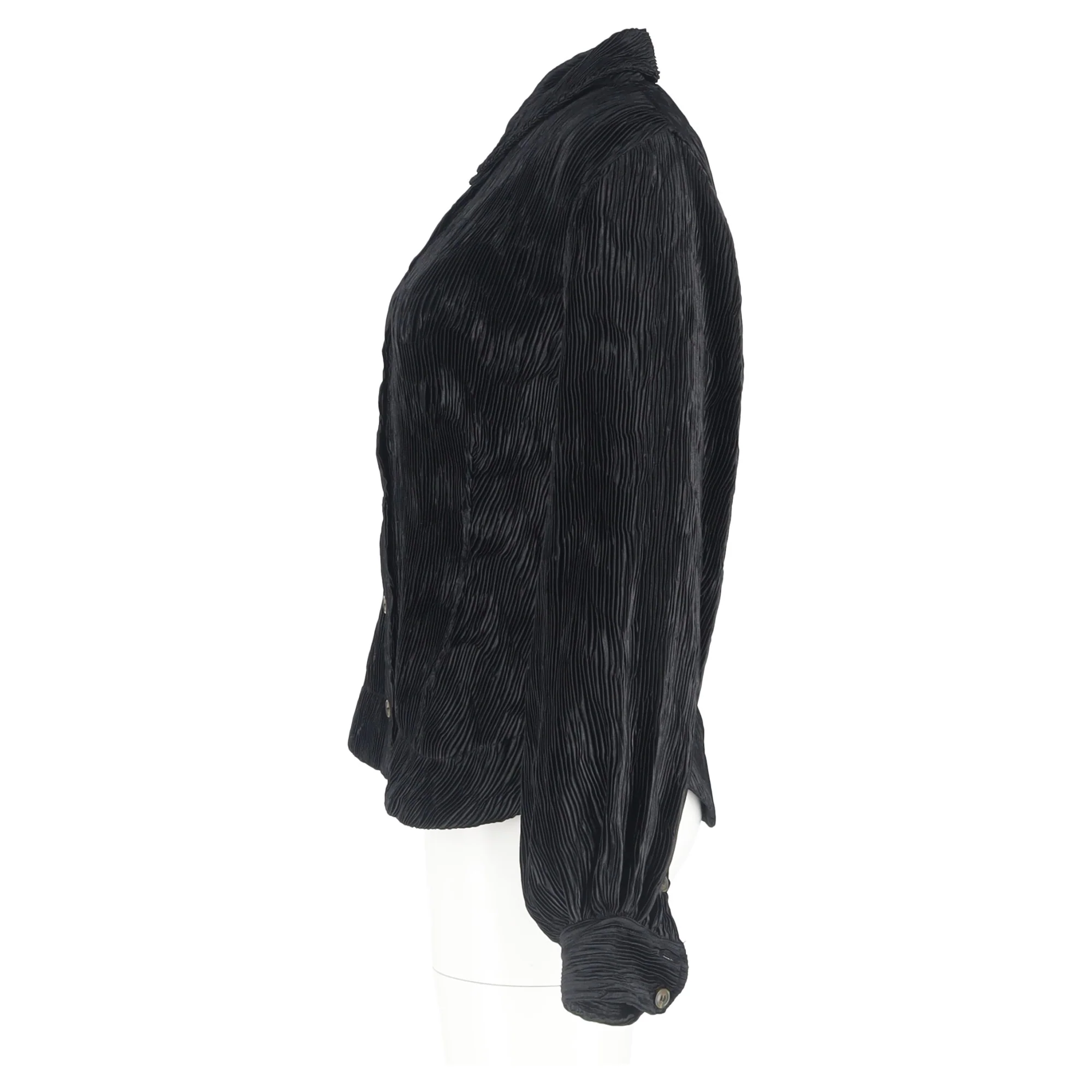 Women's Ganni Pleated Button-Down Blouse in Black Polyester - Image 5