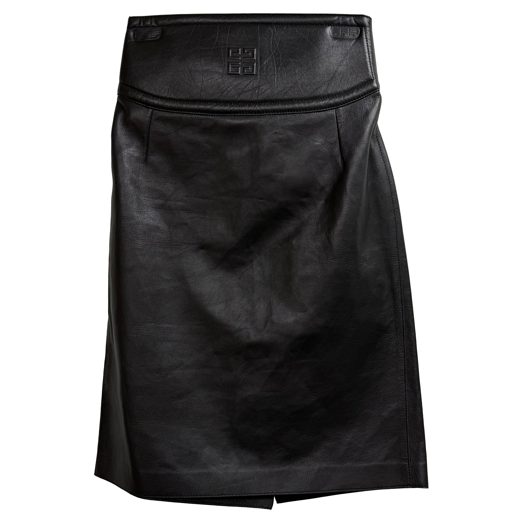 Women's Givenchy Cutout Embossed Skirt in Black Leather