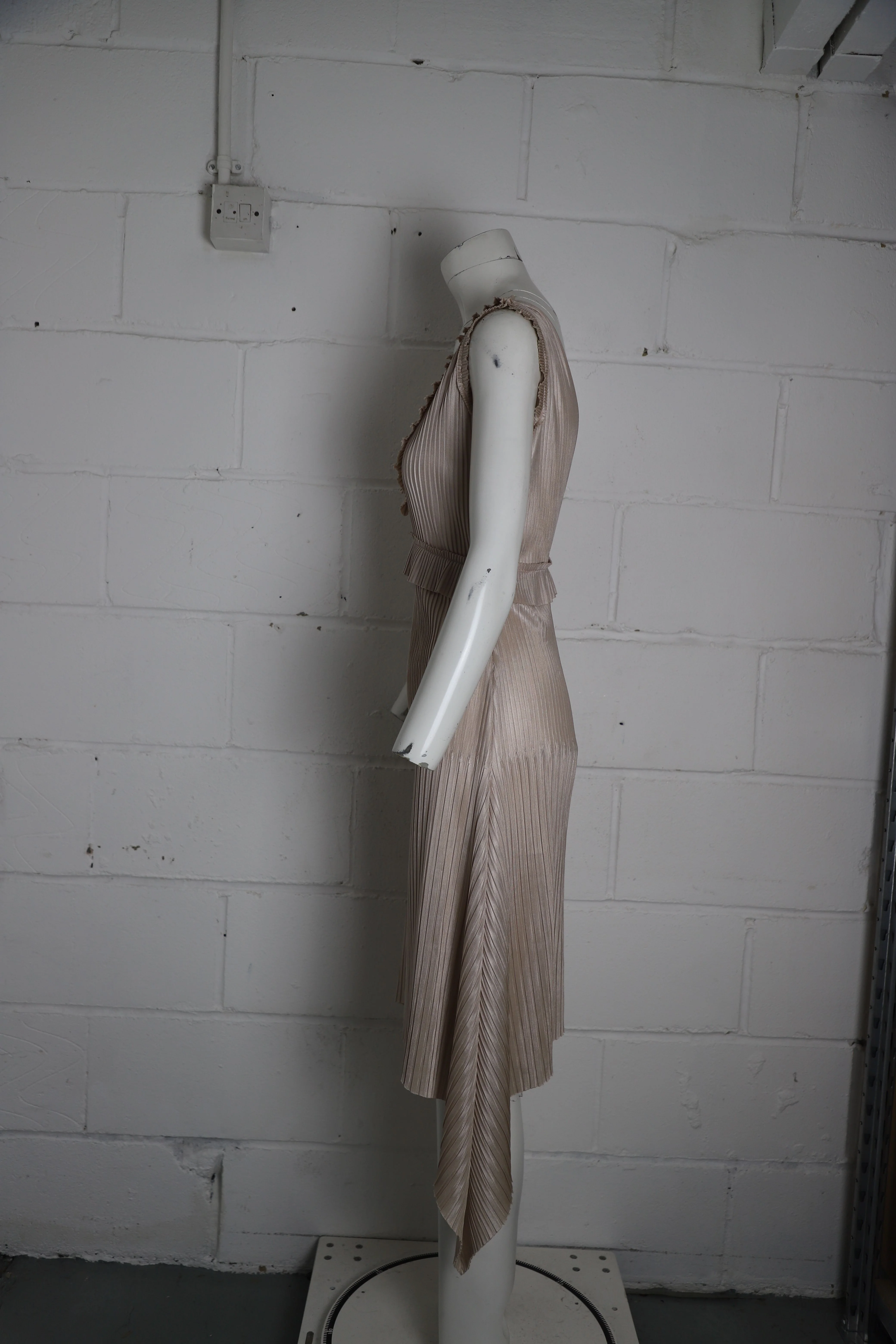 Women's Givenchy Deep V-Neck Plisse Dress in Champagne Triacetate - Image 6
