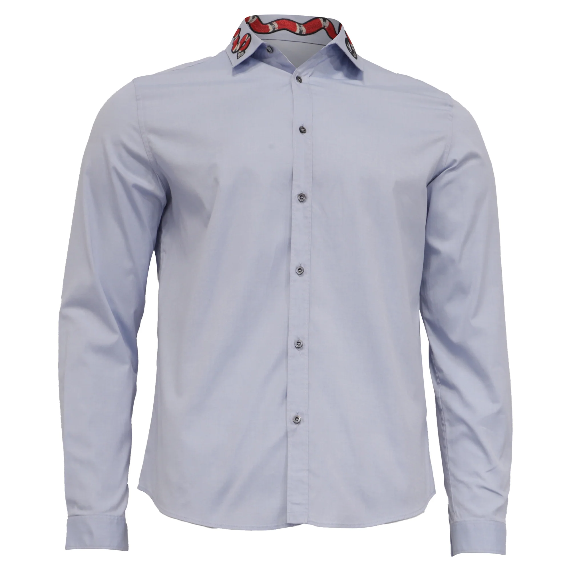 Men's Gucci Kingsnake Embroidered Shirt in Blue Cotton