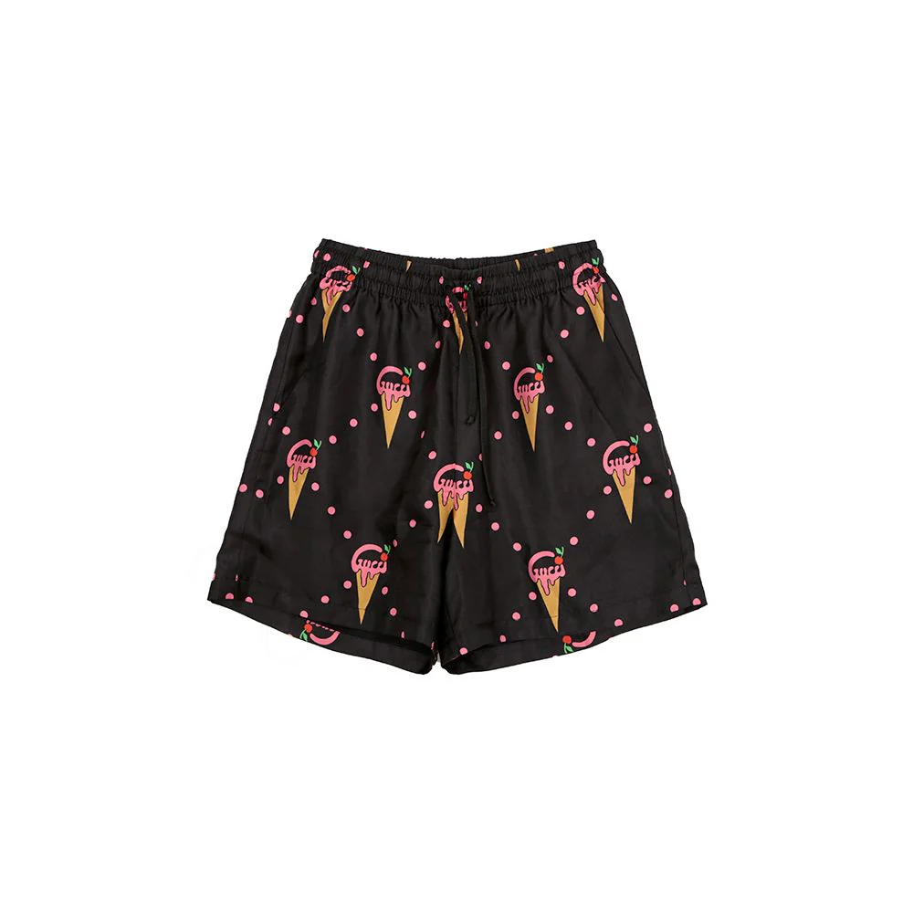 Women's Creamy Ice Cream Print Twill Silk Short Pants Xxs