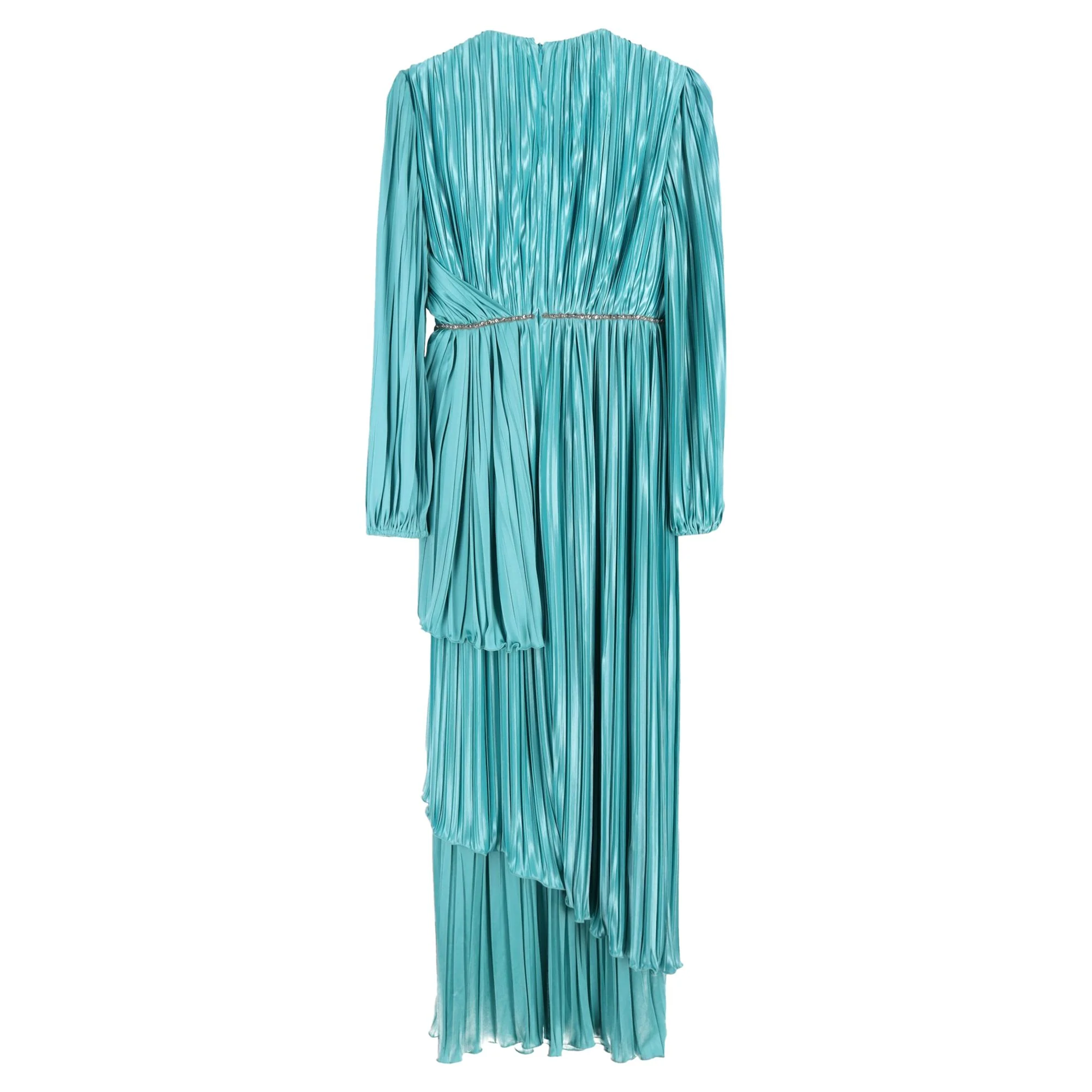 Women's Gucci Crystal-Embellished Draped Pleated Dress In Blue Silk - Image 2