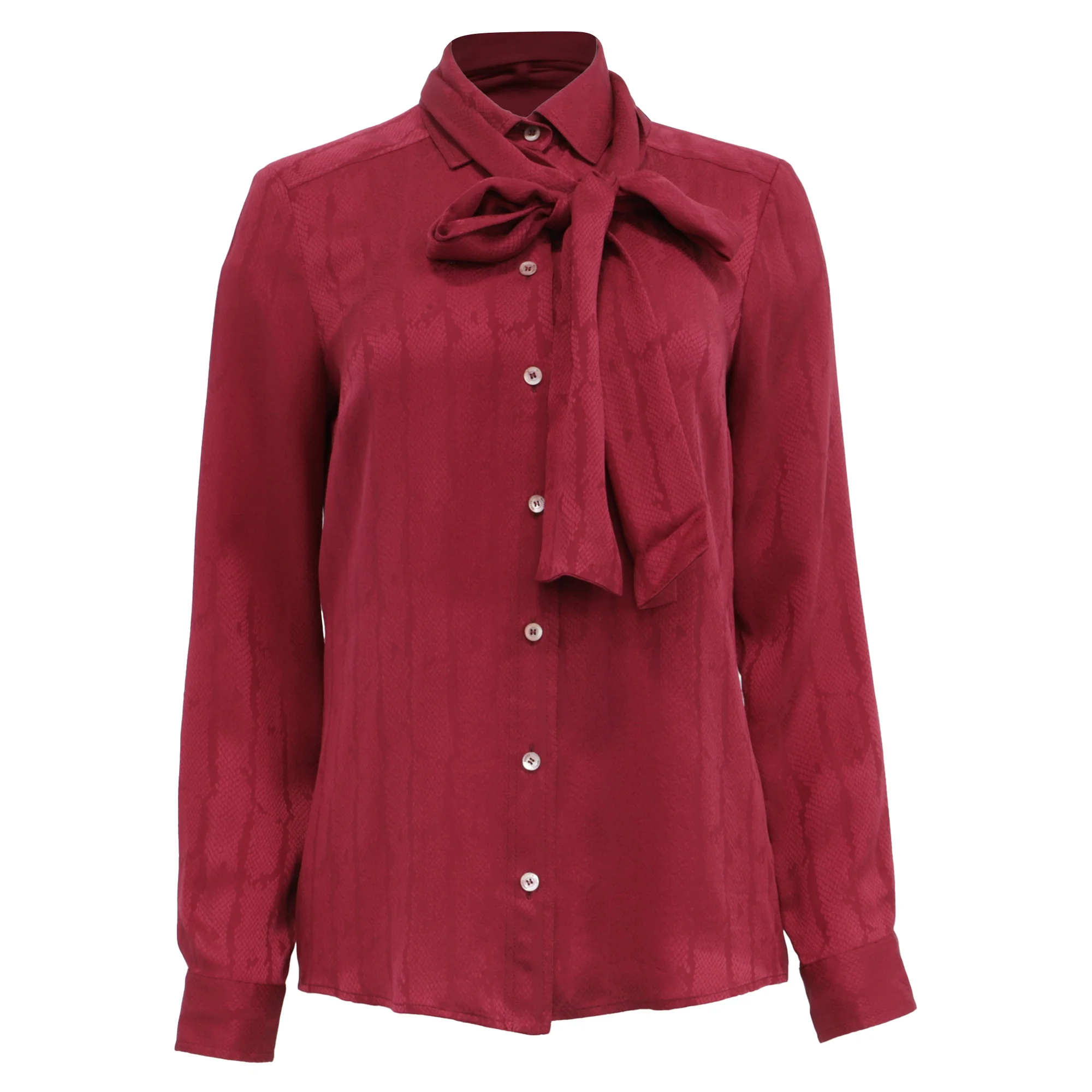 Women's Gucci Textured Tie-Neck Blouse in Burgundy Silk