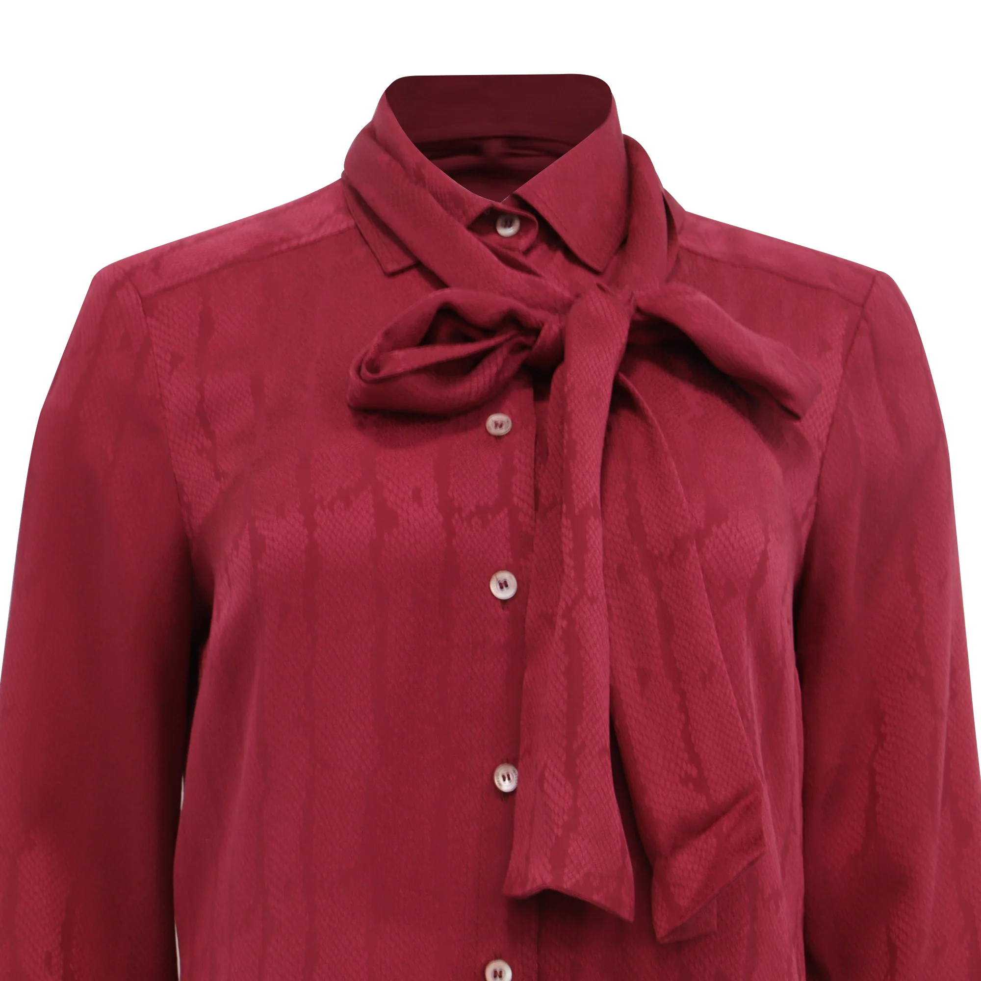 Women's Gucci Textured Tie-Neck Blouse in Burgundy Silk - Image 2