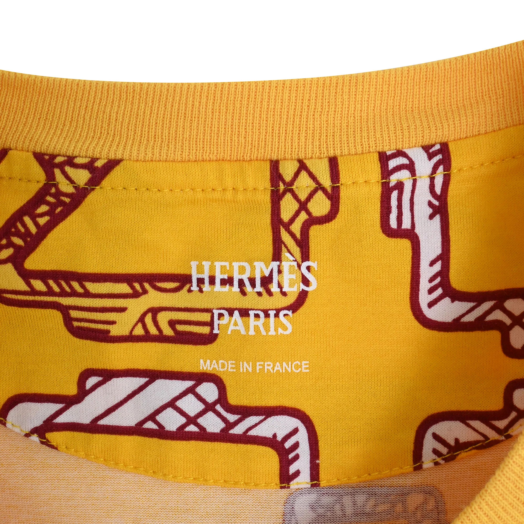 Women's Hermès Tatersales Printed T-Shirt in Yellow Cotton - Image 4