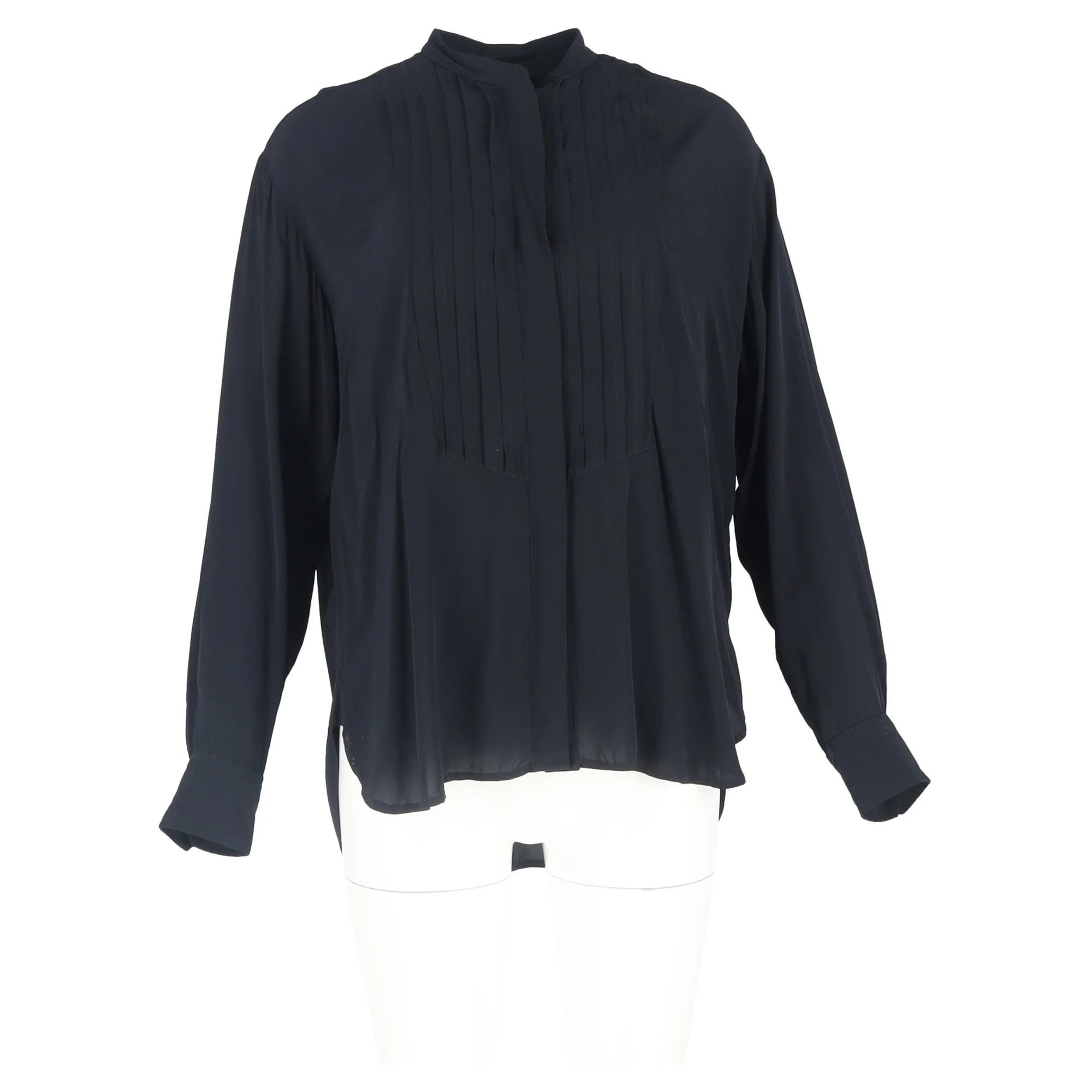 Women's Isabel Marant Amel Pleated Crepe de Chine Shirt in Black Viscose - Image 4