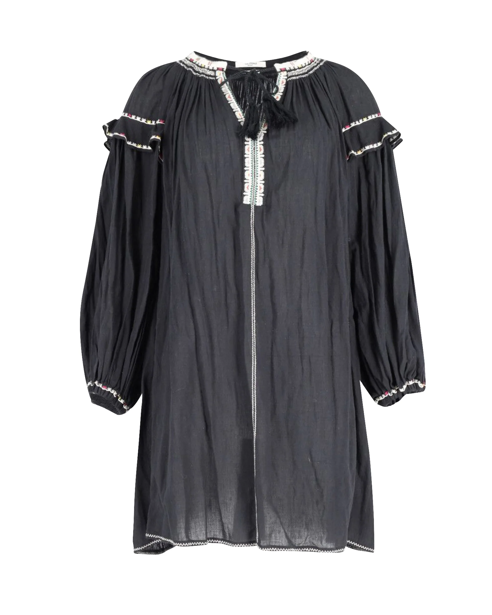 Women's Isabel Marant Embroidered Short Dress in Black Cotton