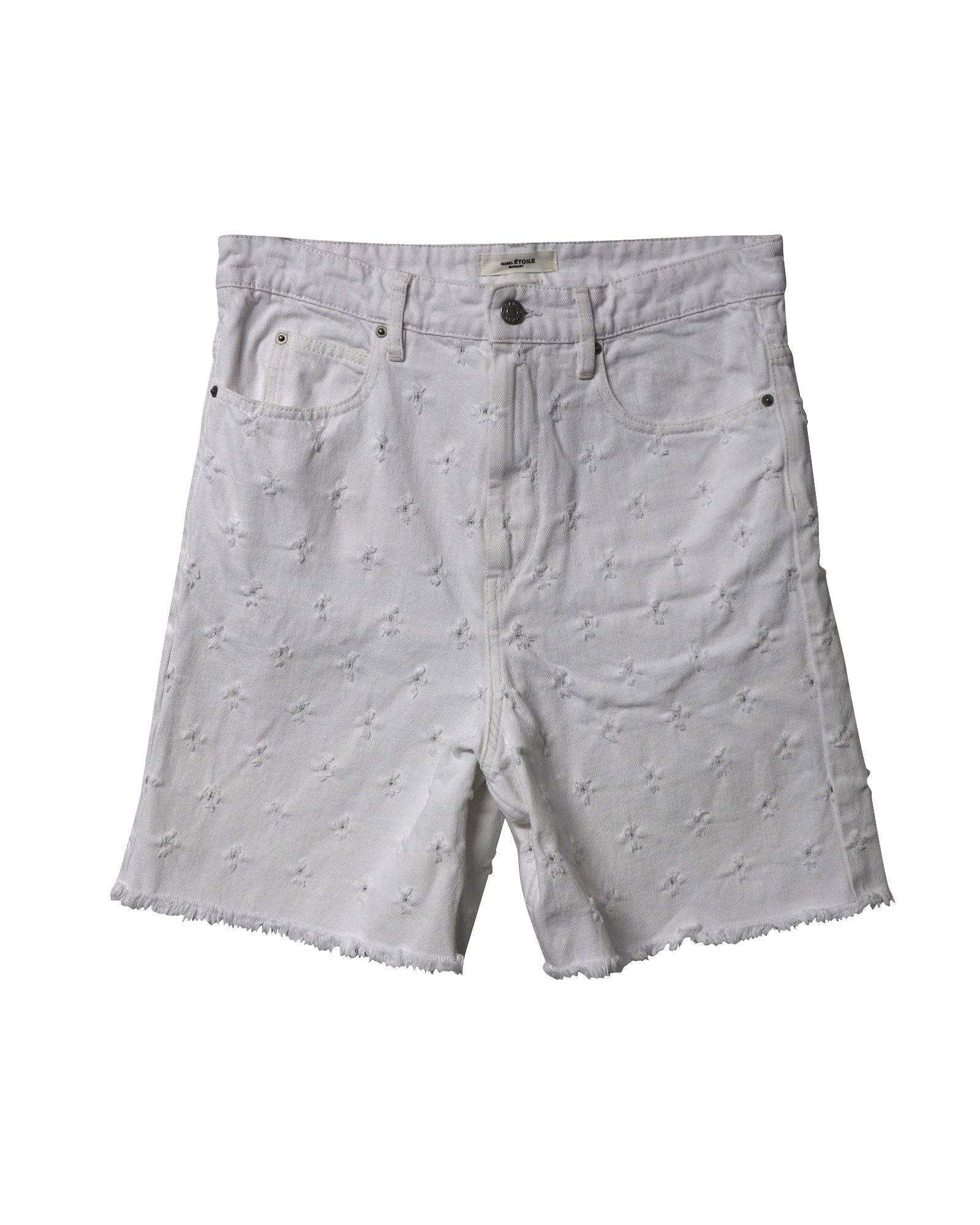 Women's Isabel Marant Etoile Distressed Bermuda Shorts in White Cotton Denim - Image 5
