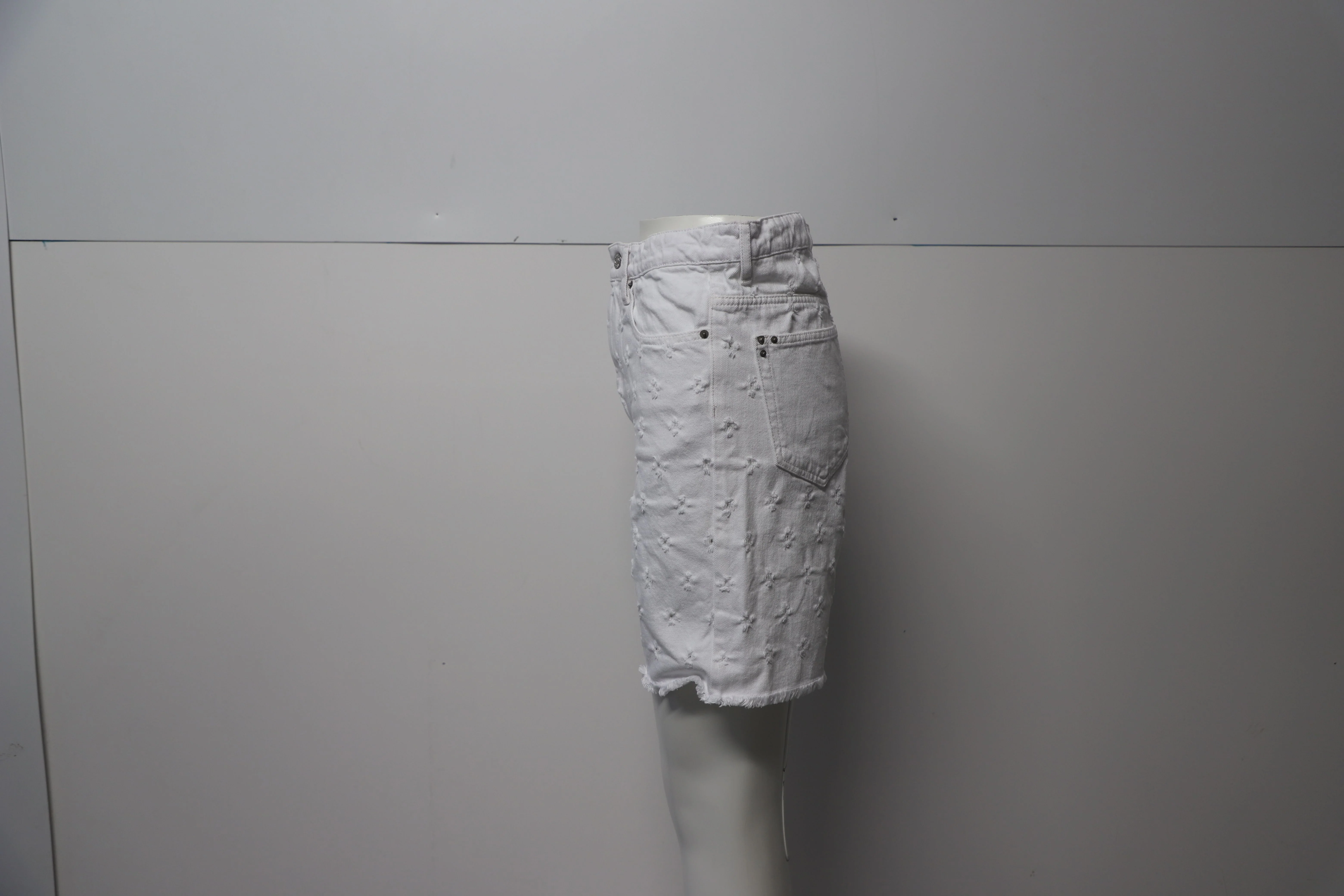 Women's Isabel Marant Etoile Distressed Bermuda Shorts in White Cotton Denim - Image 9