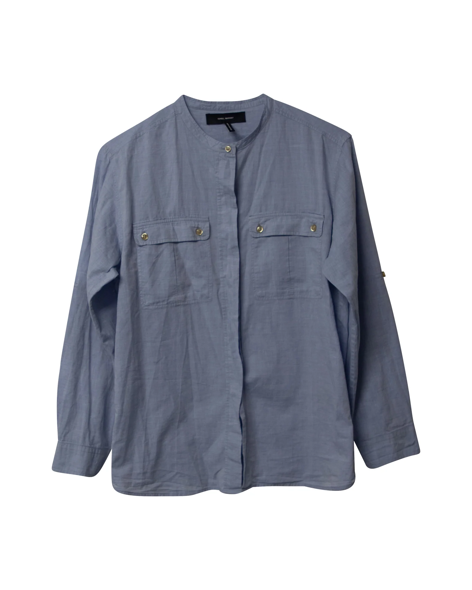 Women's Isabel Marant Long Sleeve Button Front Shirt in Blue Cotton - Image 4