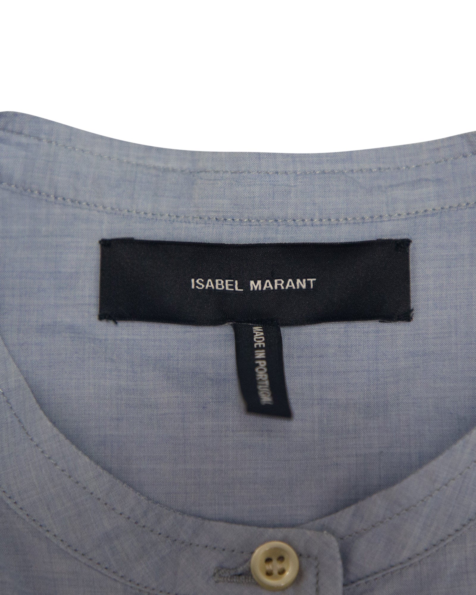 Women's Isabel Marant Long Sleeve Button Front Shirt in Blue Cotton - Image 7