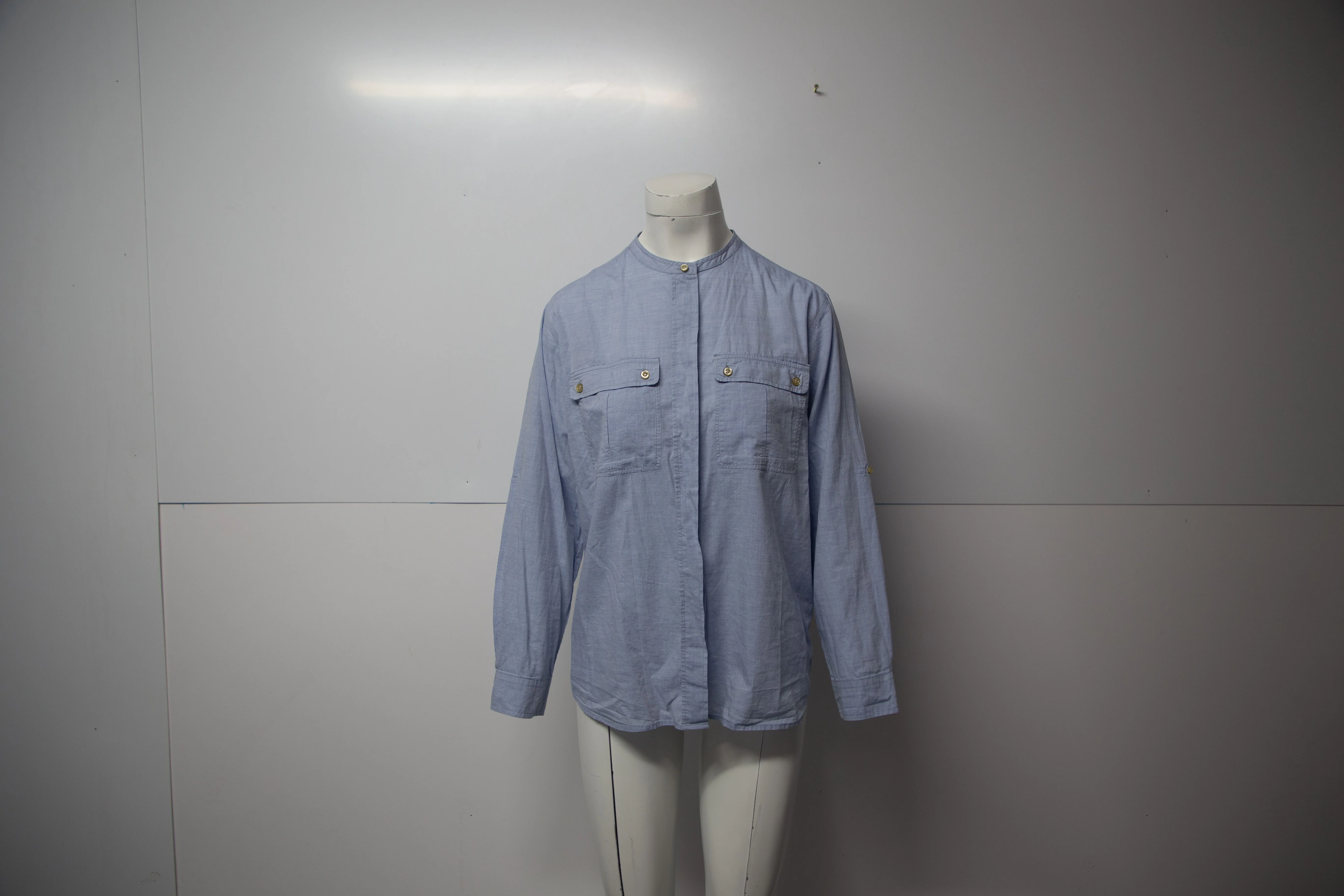 Women's Isabel Marant Long Sleeve Button Front Shirt in Blue Cotton - Image 9