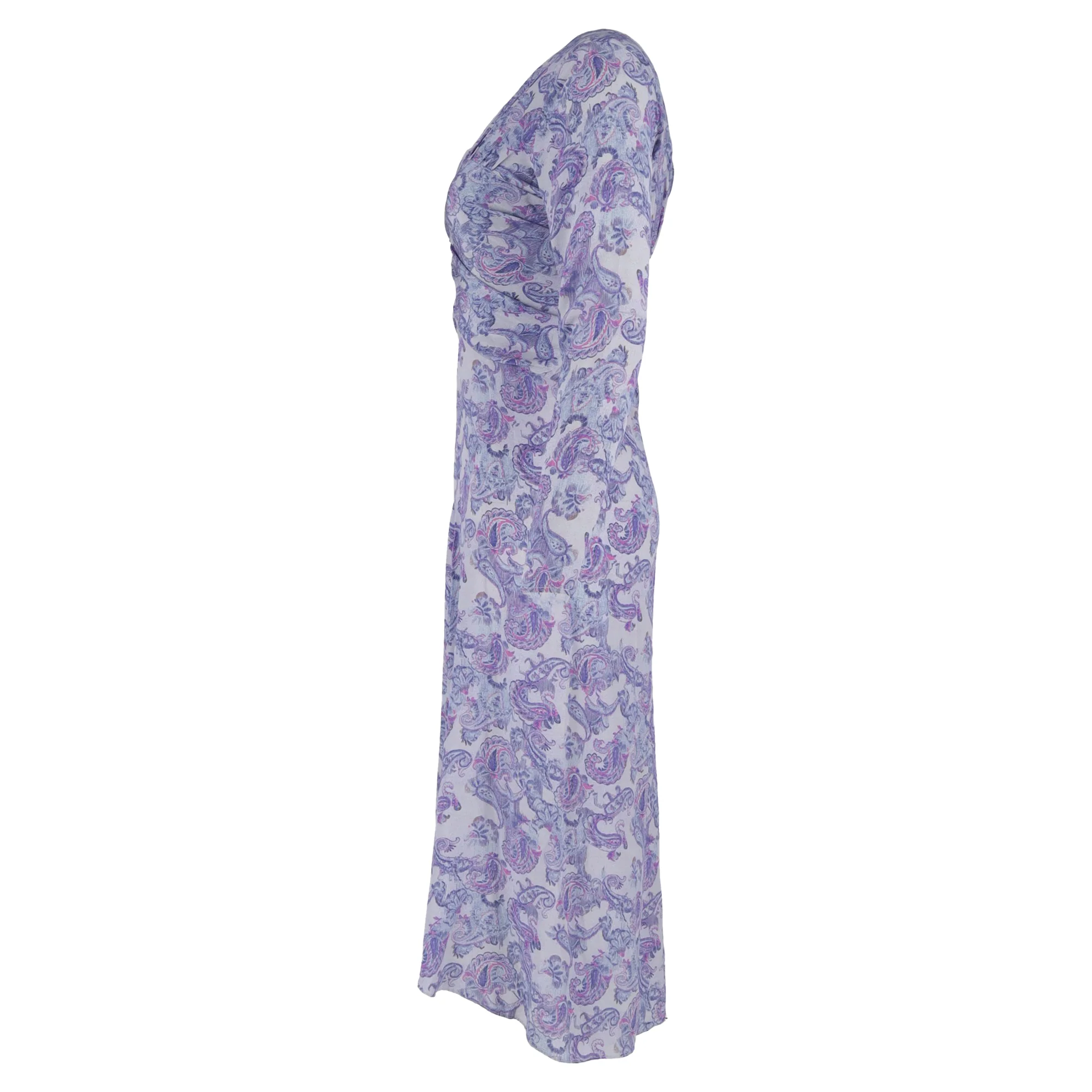 Women's Isabel Marant Telima Cutout Ruched Paisley-Print Crepe Dress in Purple Silk - Image 2