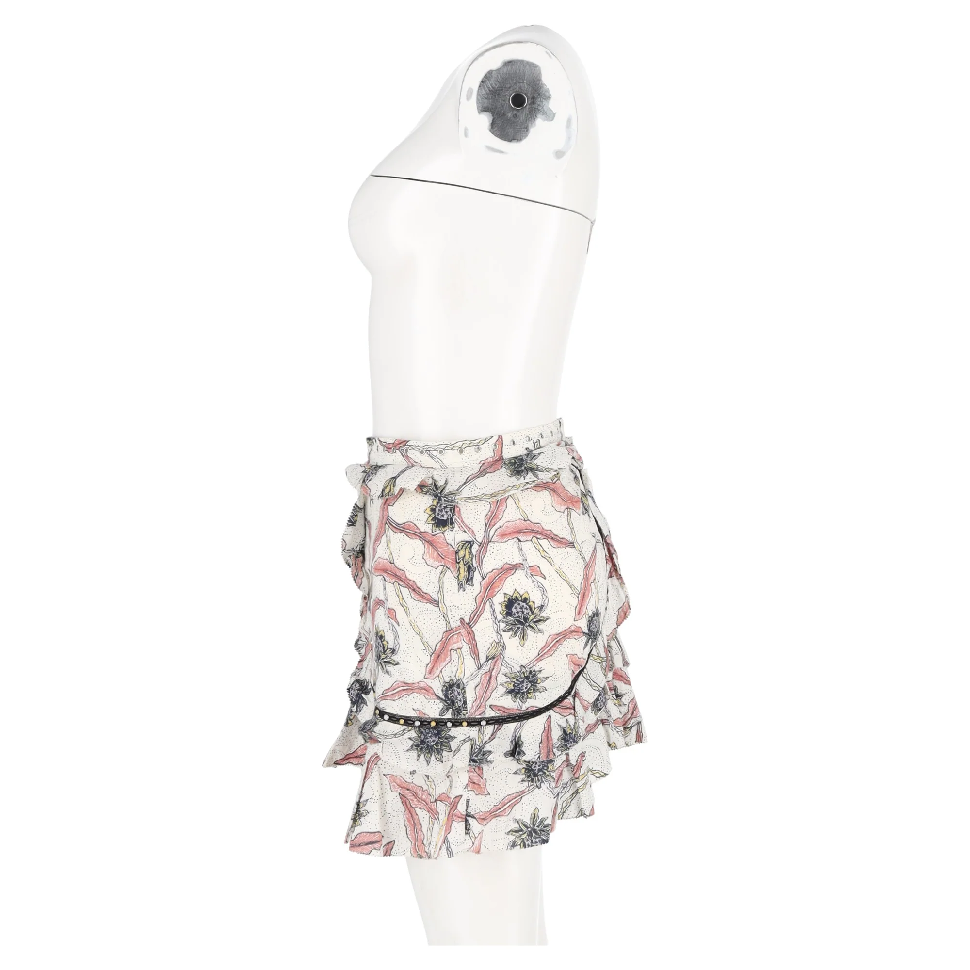 Women's Isabel Marant Ugi Embellished Ruffled Printed Mini Skirt In Multicolor Cotton - Image 5