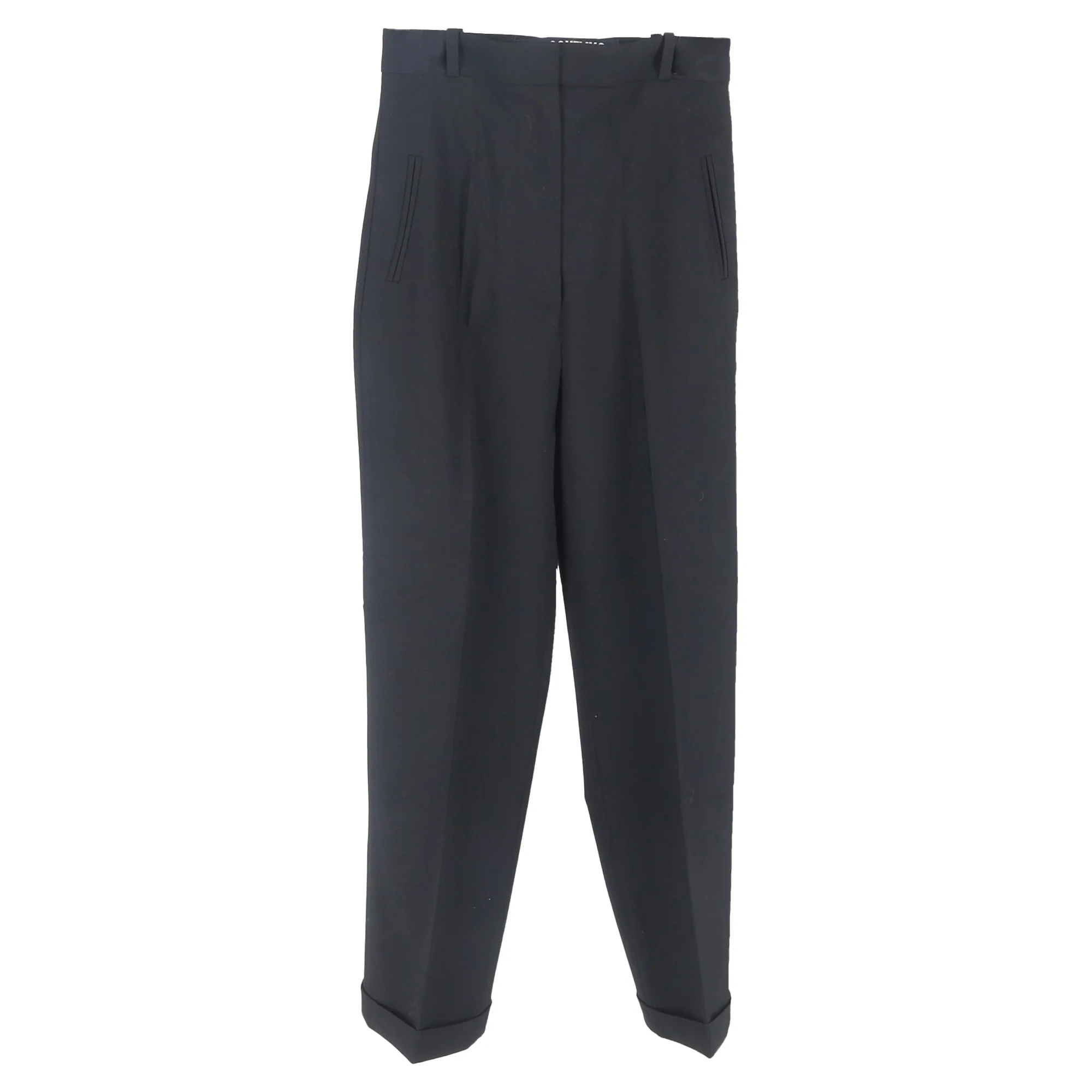 Women's Jacquemus La Bomba Straight-Leg Trousers in Black Cotton