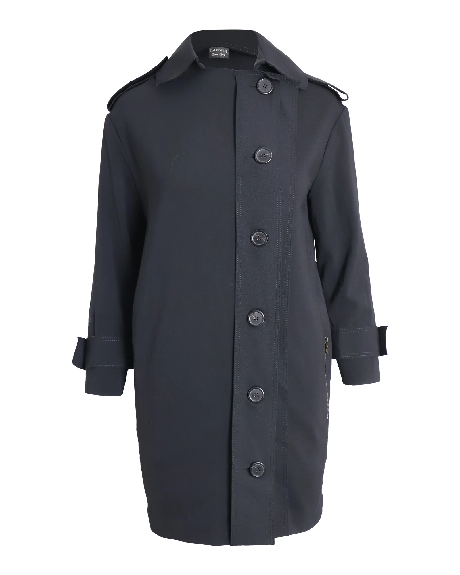 Women's Lanvin Button-Front Trench Coat in Black Polyester