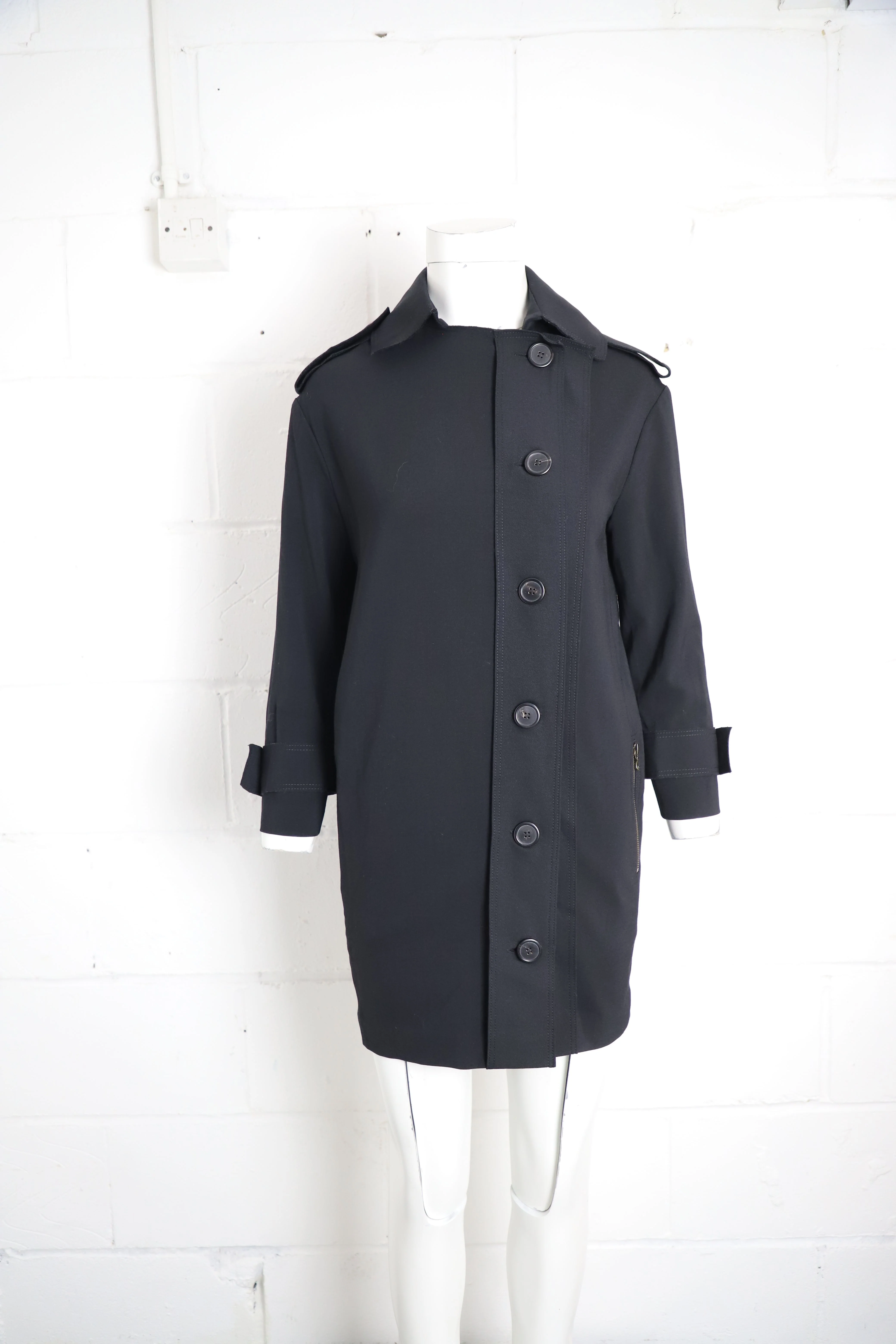 Women's Lanvin Button-Front Trench Coat in Black Polyester - Image 10