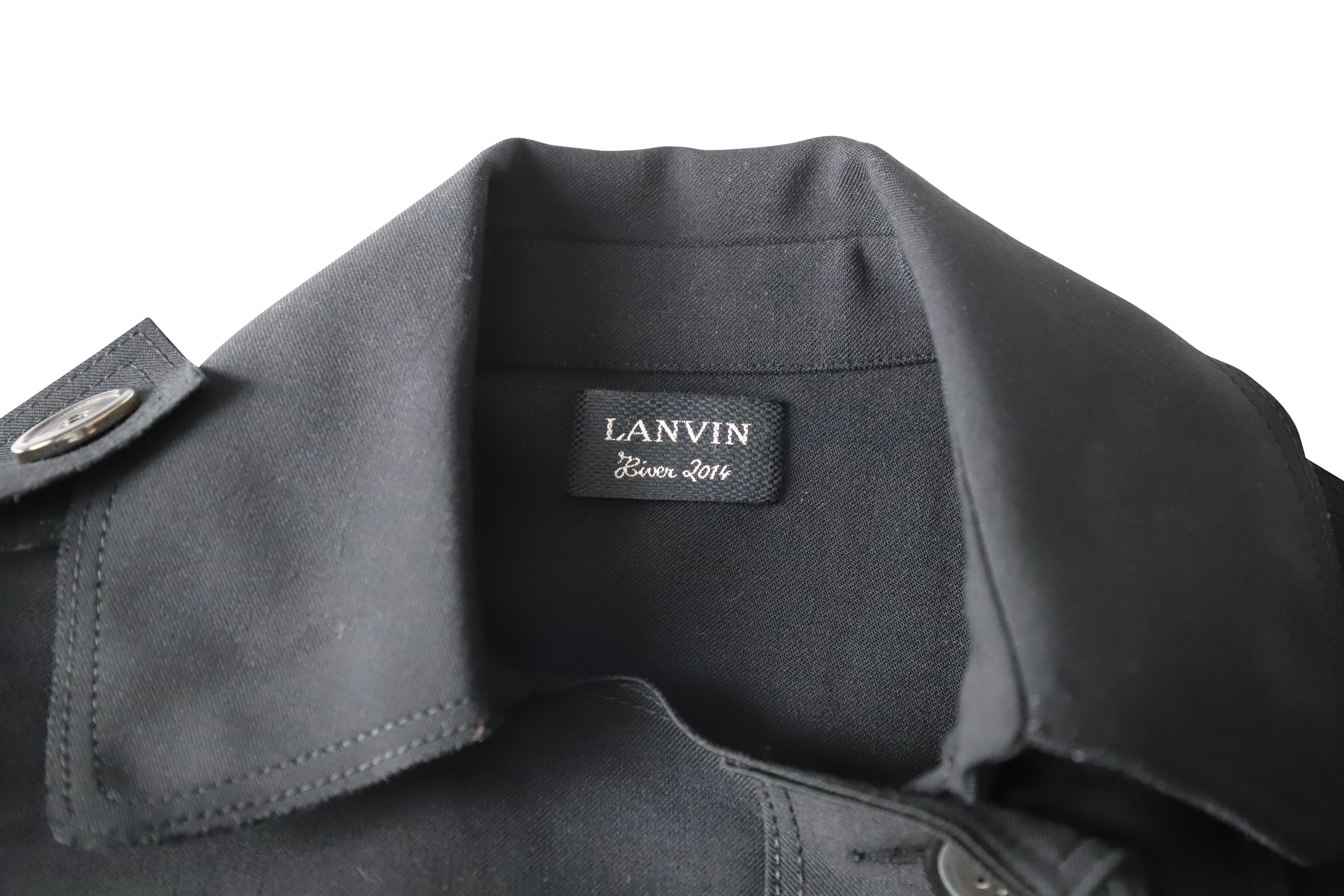 Women's Lanvin Button-Front Trench Coat in Black Polyester - Image 4