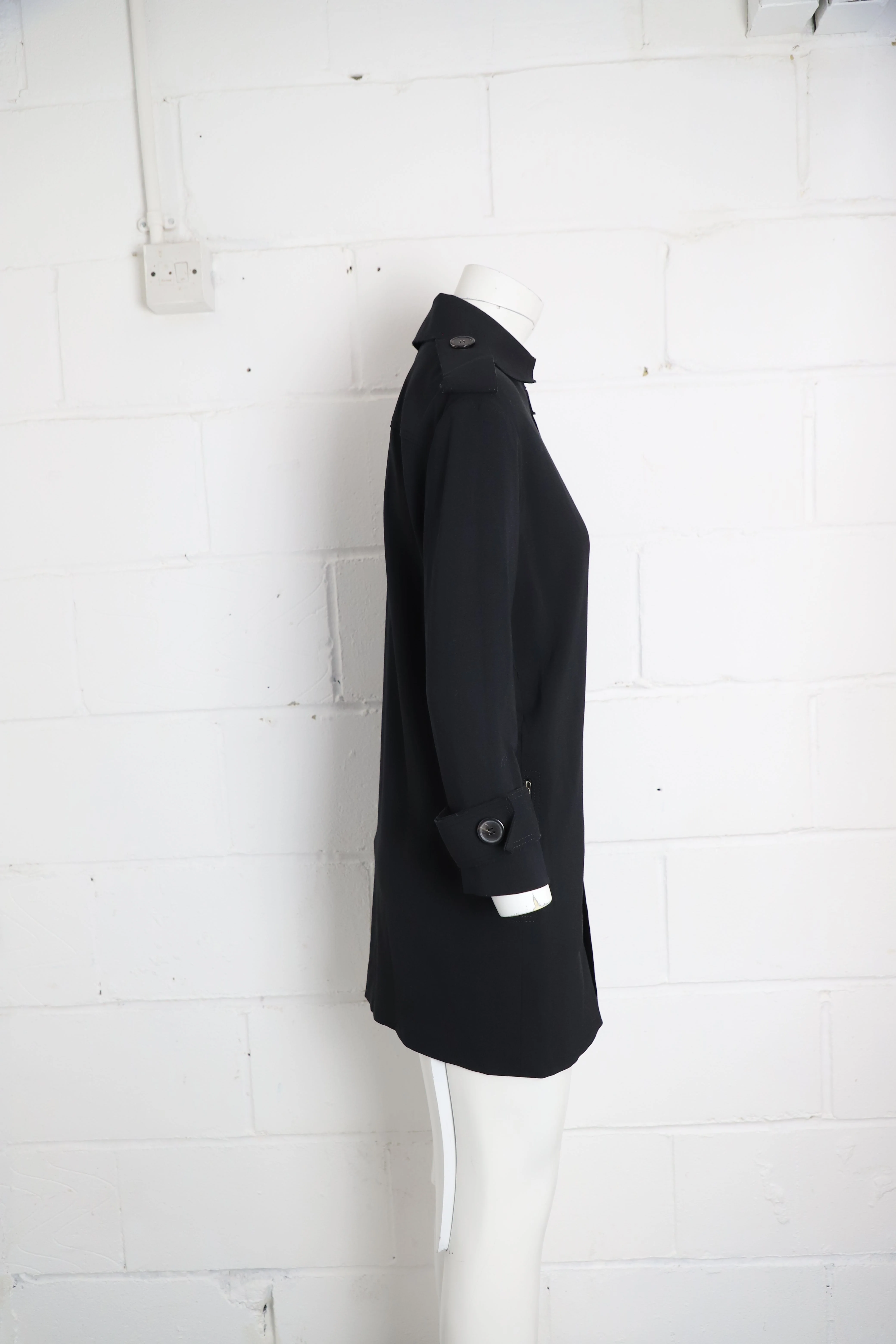 Women's Lanvin Button-Front Trench Coat in Black Polyester - Image 6