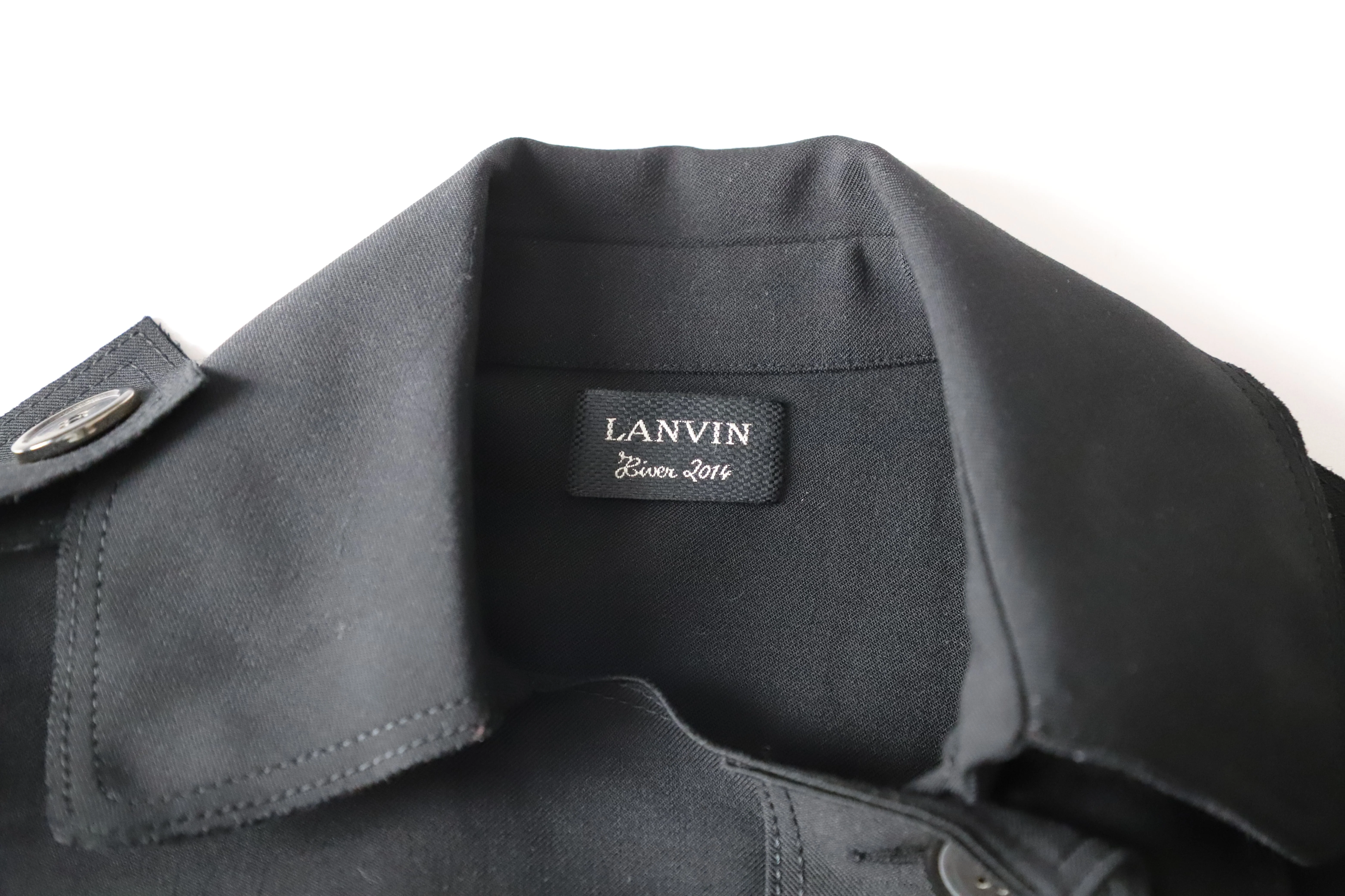 Women's Lanvin Button-Front Trench Coat in Black Polyester - Image 8