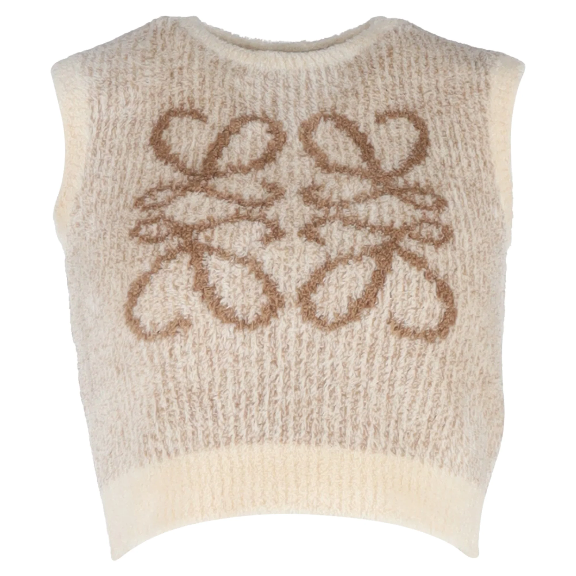 Women's Loewe Anagram Sleeveless Crop Sweater in Ecru Cotton