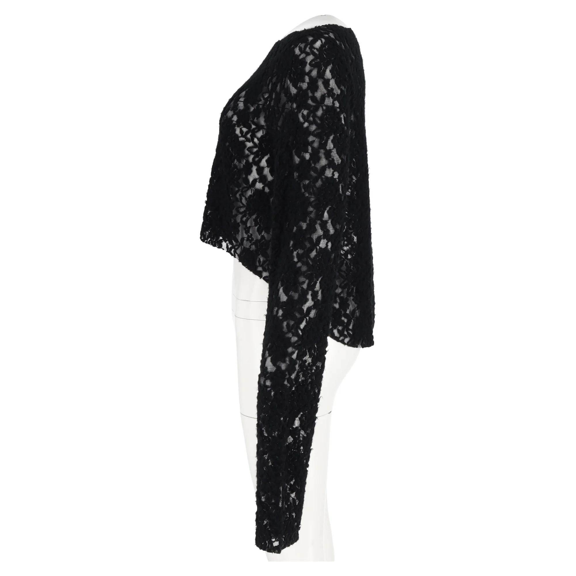 Women's MM6 Maison Margiela Lace Pattern Bateau Neckline Crop Top in Black Polyamide - Image 5