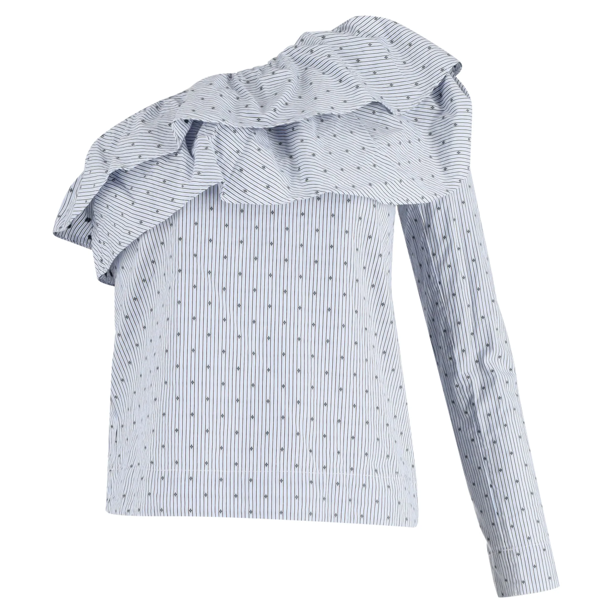 Women's Maje Lelina One Shoulder Ruffle Top in Light Blue Cotton