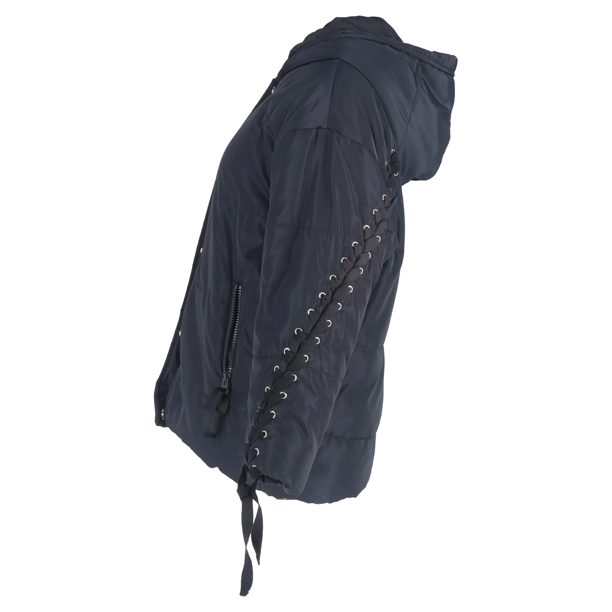 Women's Maje Quilted Braided Lace Detail Hooded Jacket in Navy Blue Polyester - Image 2